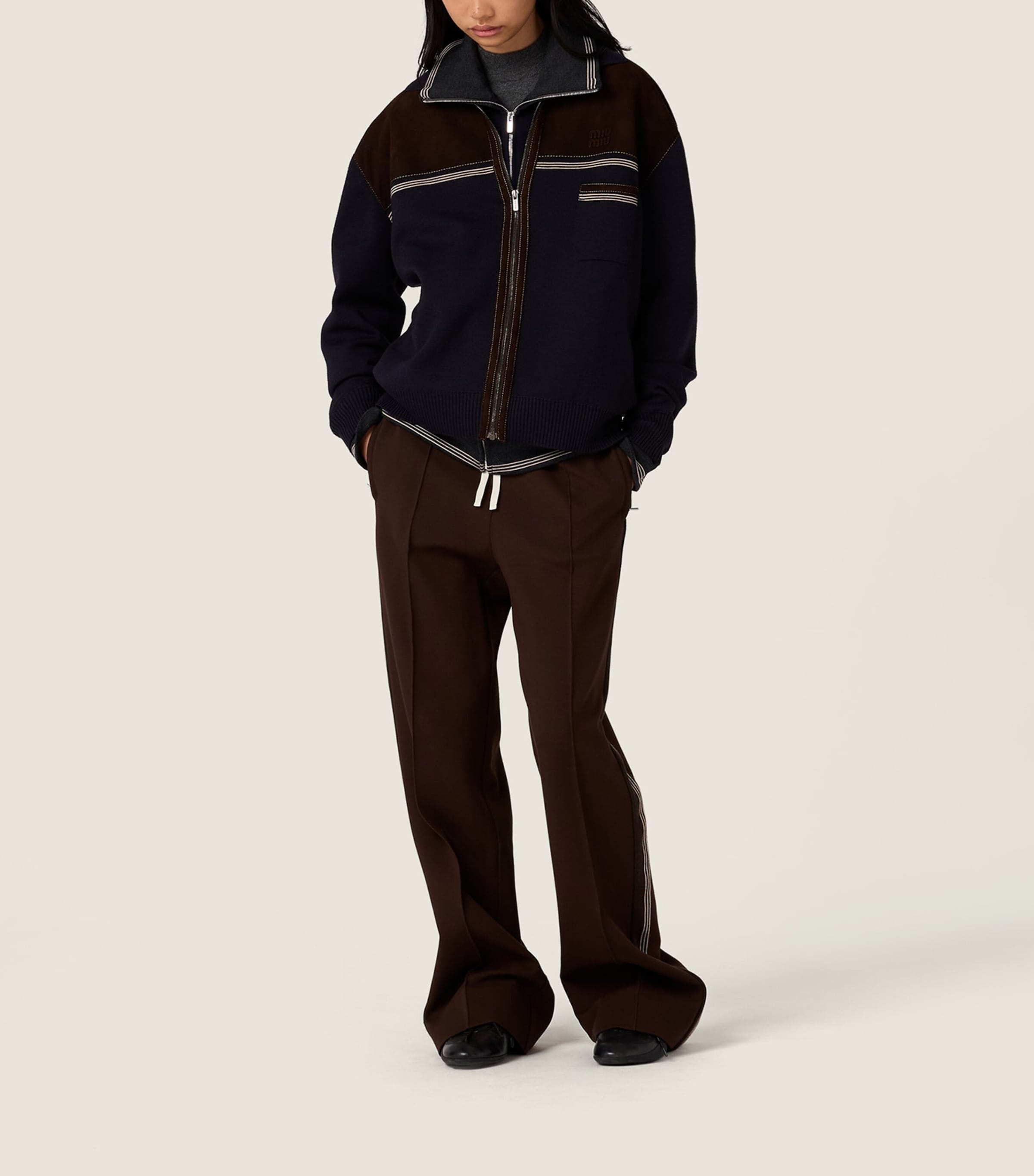 Wool Suede-Trim Cardigan F057W Image 2