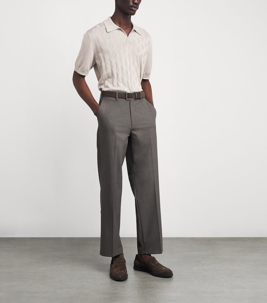 Cotton-Silk Argyle Polo Shirt BEIGE COTT Image 2