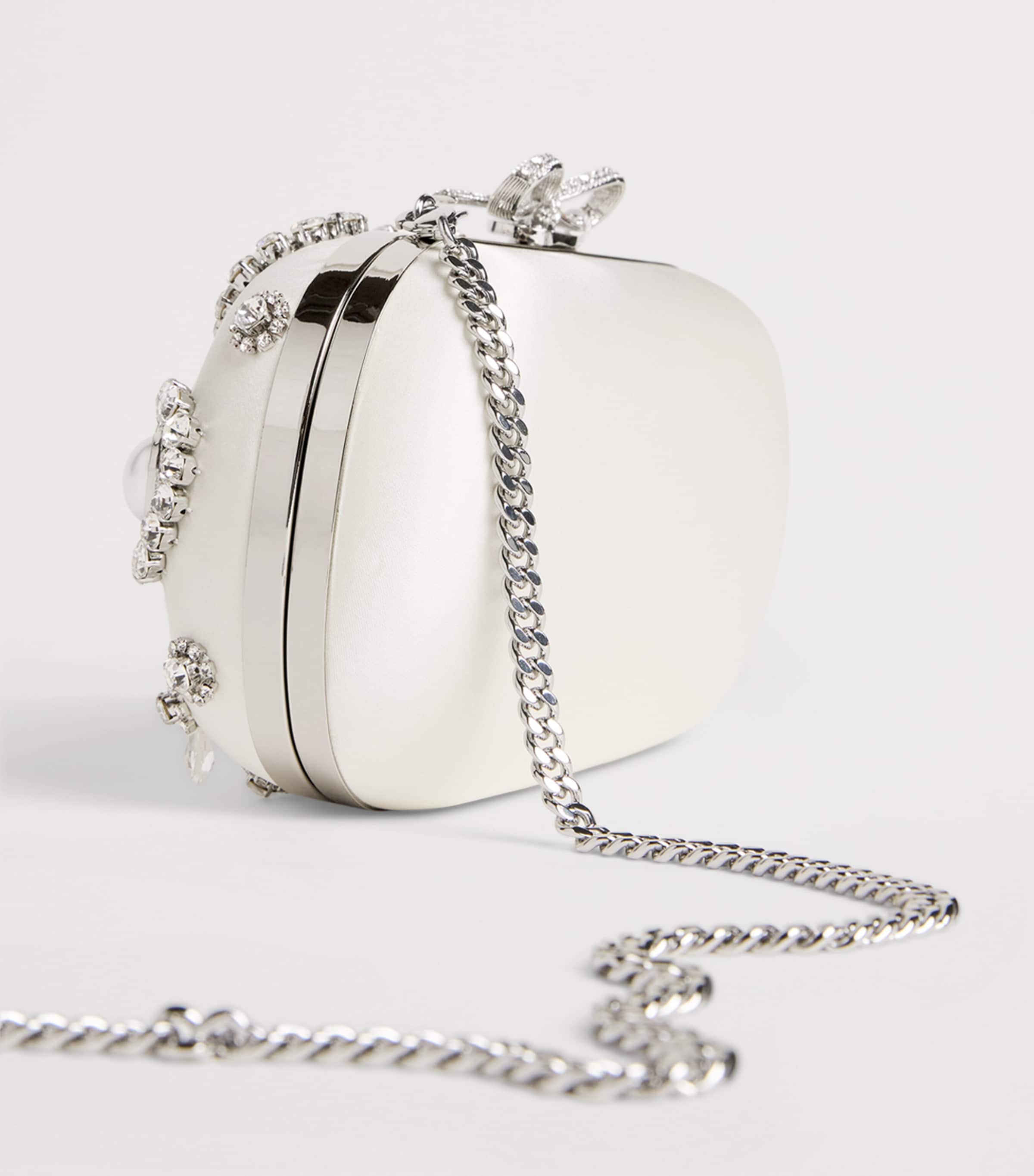 Self-Portrait Satin Crystal Clutch Bag Cream Image 6