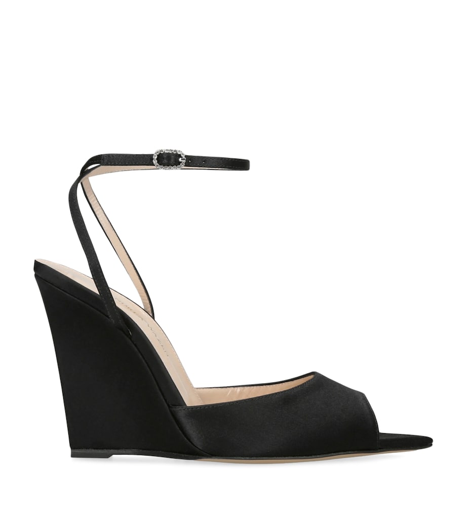 Andrea Wazen Satin Loulou Wedge Sandals 105 Black Image 1
