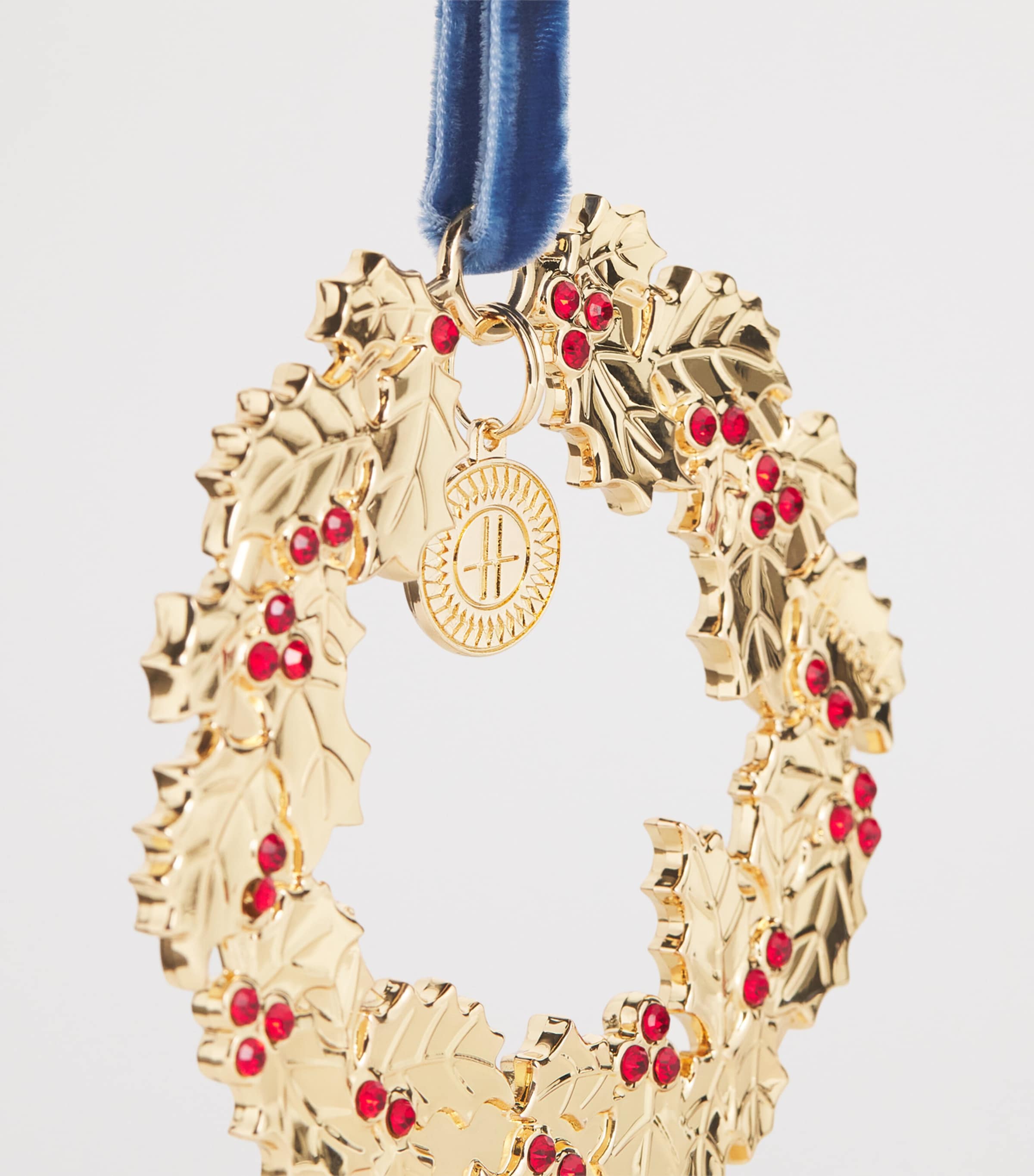 Harrods Metal Holly Wreath Tree Decoration Gold Image 2