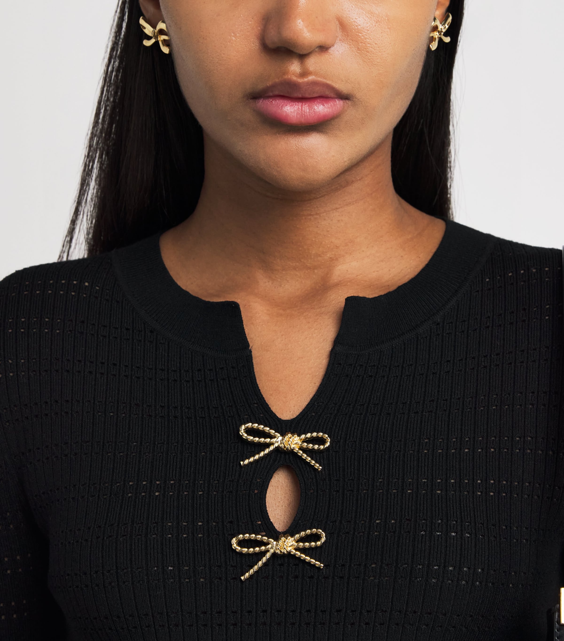 Bow-Embellished Cut-Out Sweater BLACK Image 6