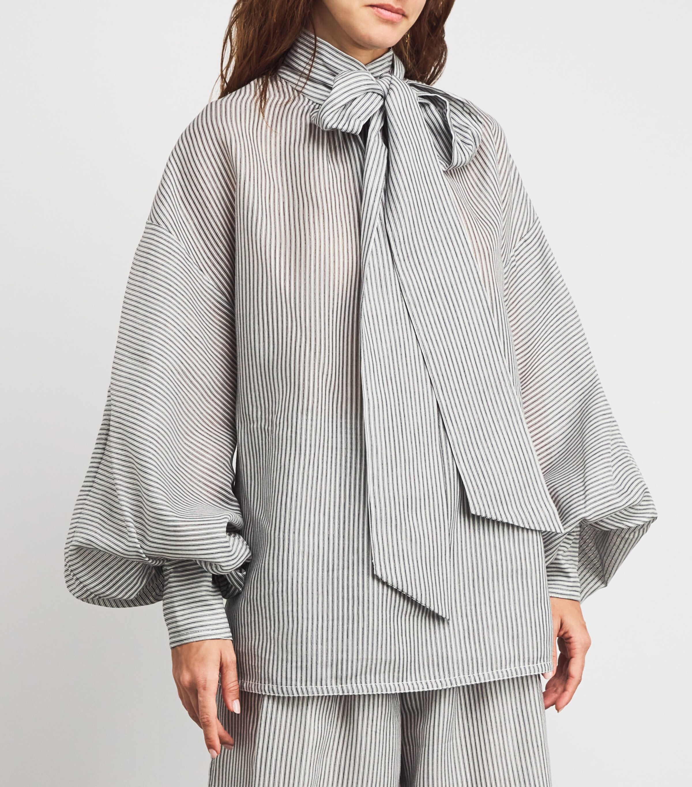 Silk-Cotton Hypnotic Blouse NAVY STRIPE Image 3