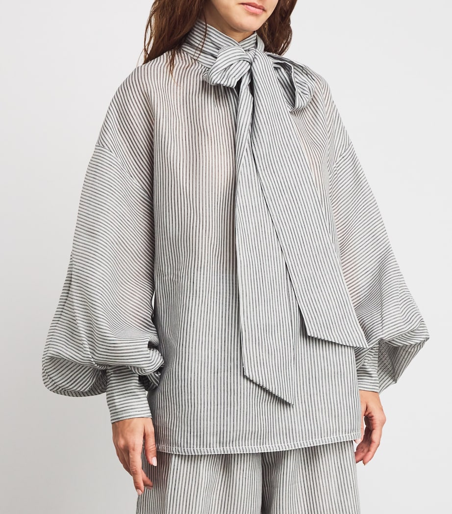 Silk-Cotton Hypnotic Blouse NAVY STRIPE Image 3