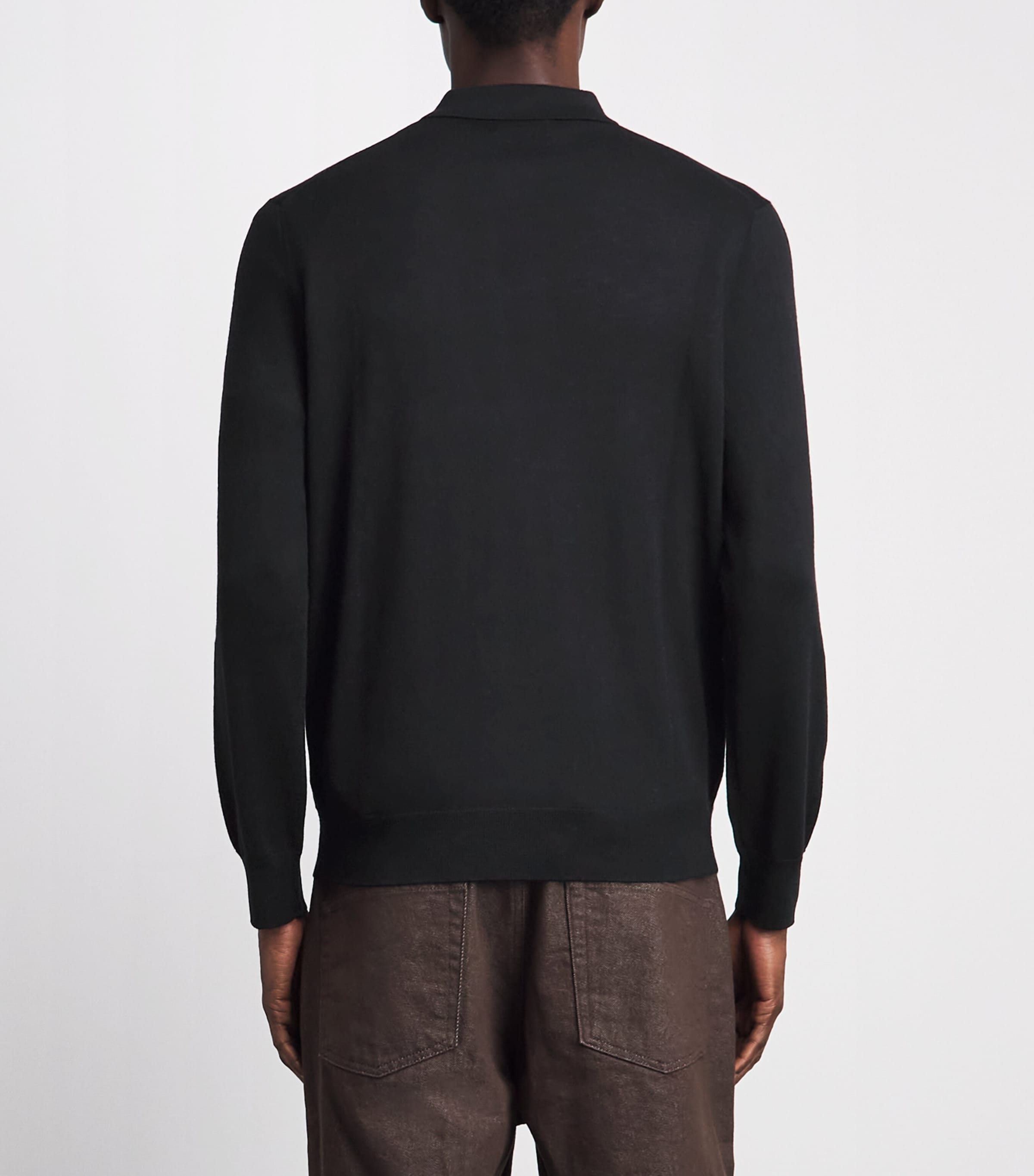 Polo Ralph Lauren Mens Wool Polo Pony Long-Sleeve Polo Shirt Polo Black Image 5