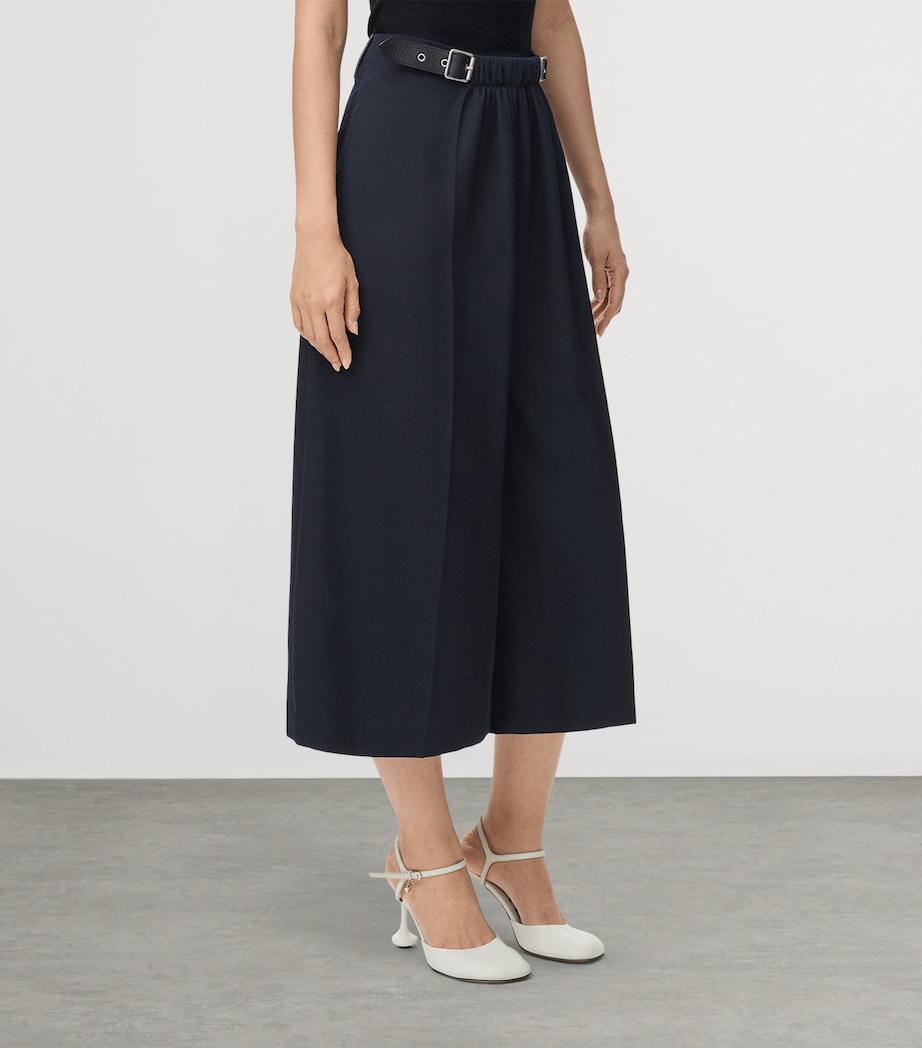 Wool Buckled Cropped Wide-Leg Trousers NAVY BLUE Image 3