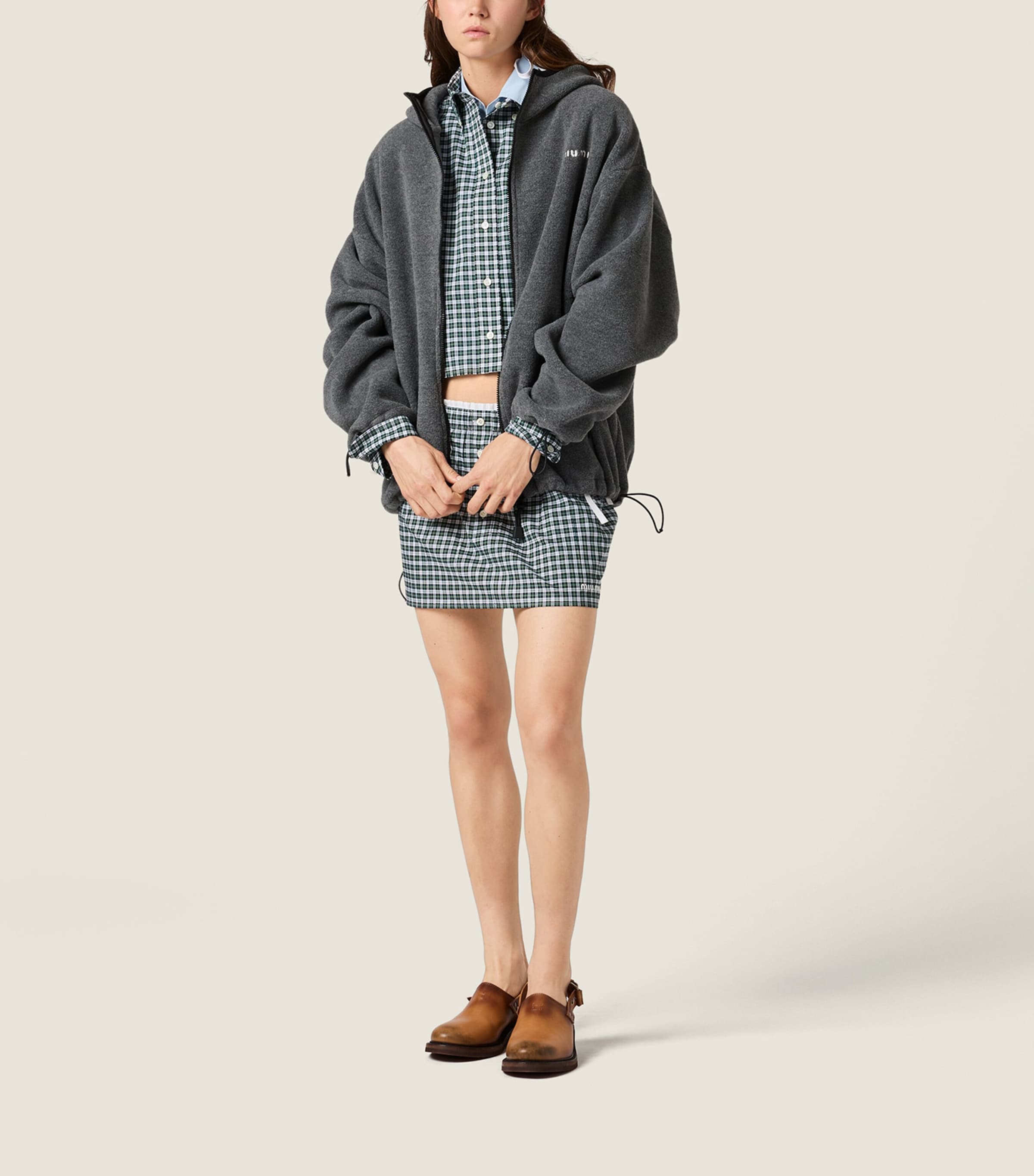 Miu Miu Womens Fleece Zip-Up Hooded Jacket Grey Image 2