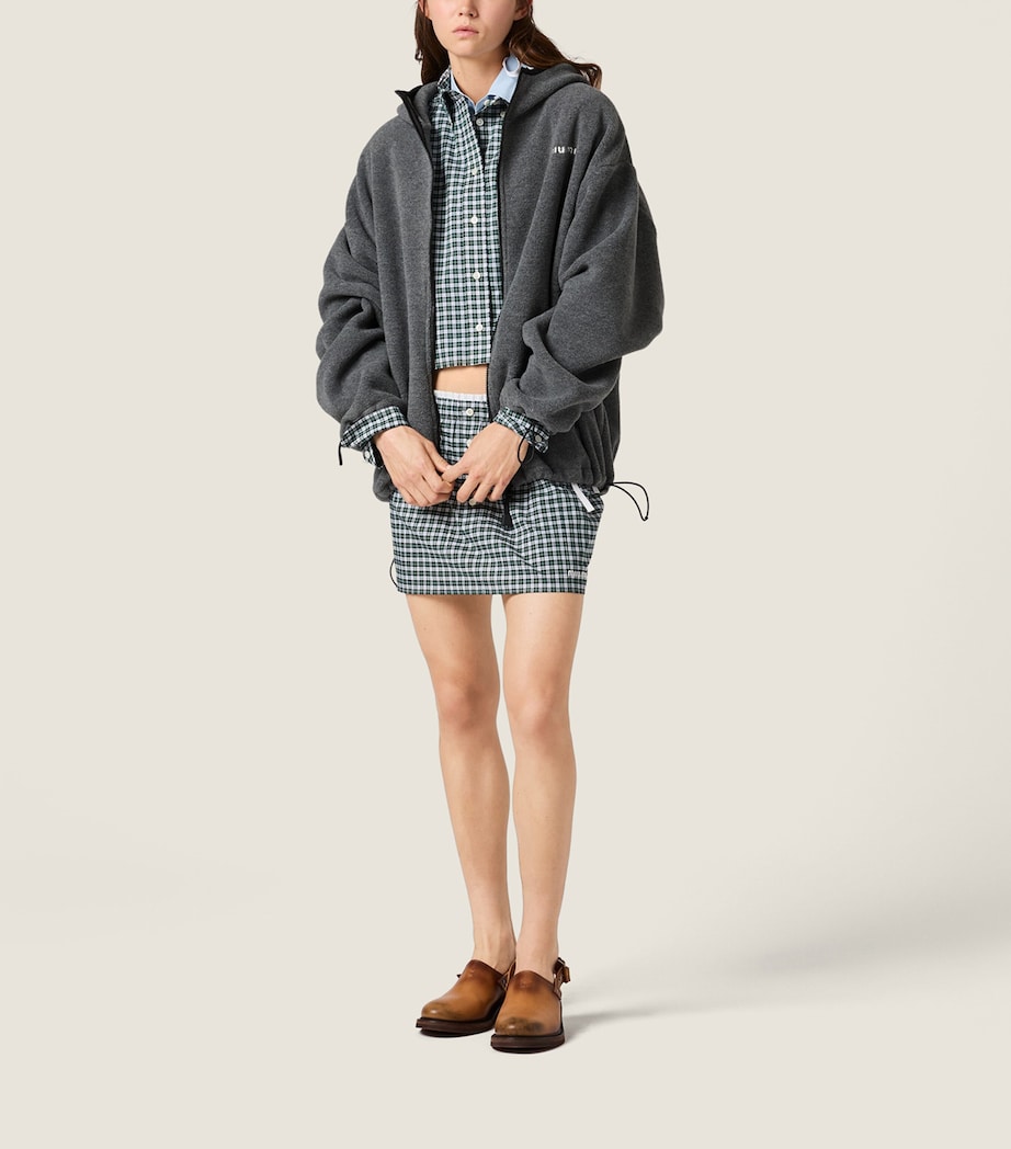 Miu Miu Womens Fleece Zip-Up Hooded Jacket Grey Image 2