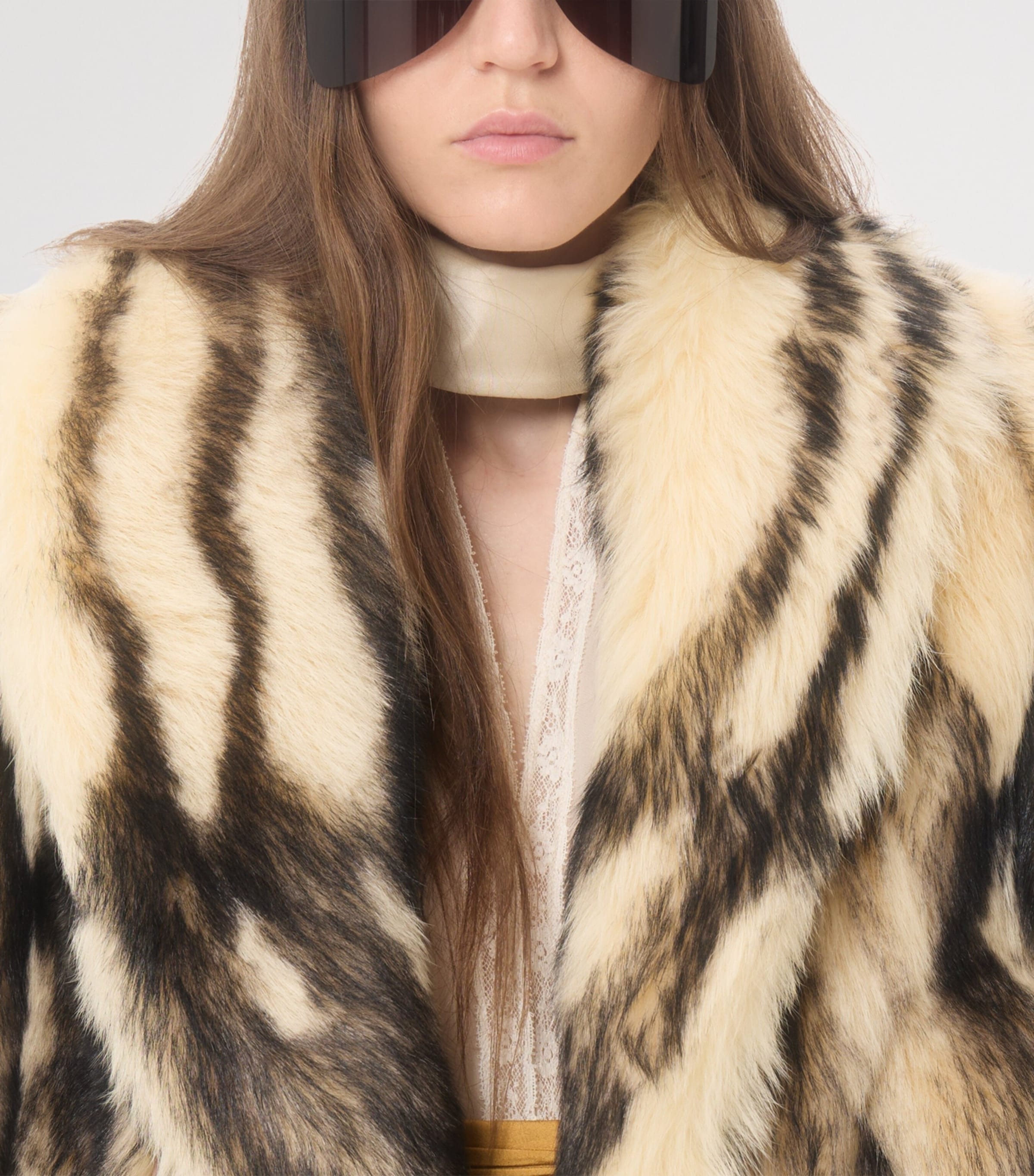 Valentino Womens Fur Striped Oversized Cape Image 6
