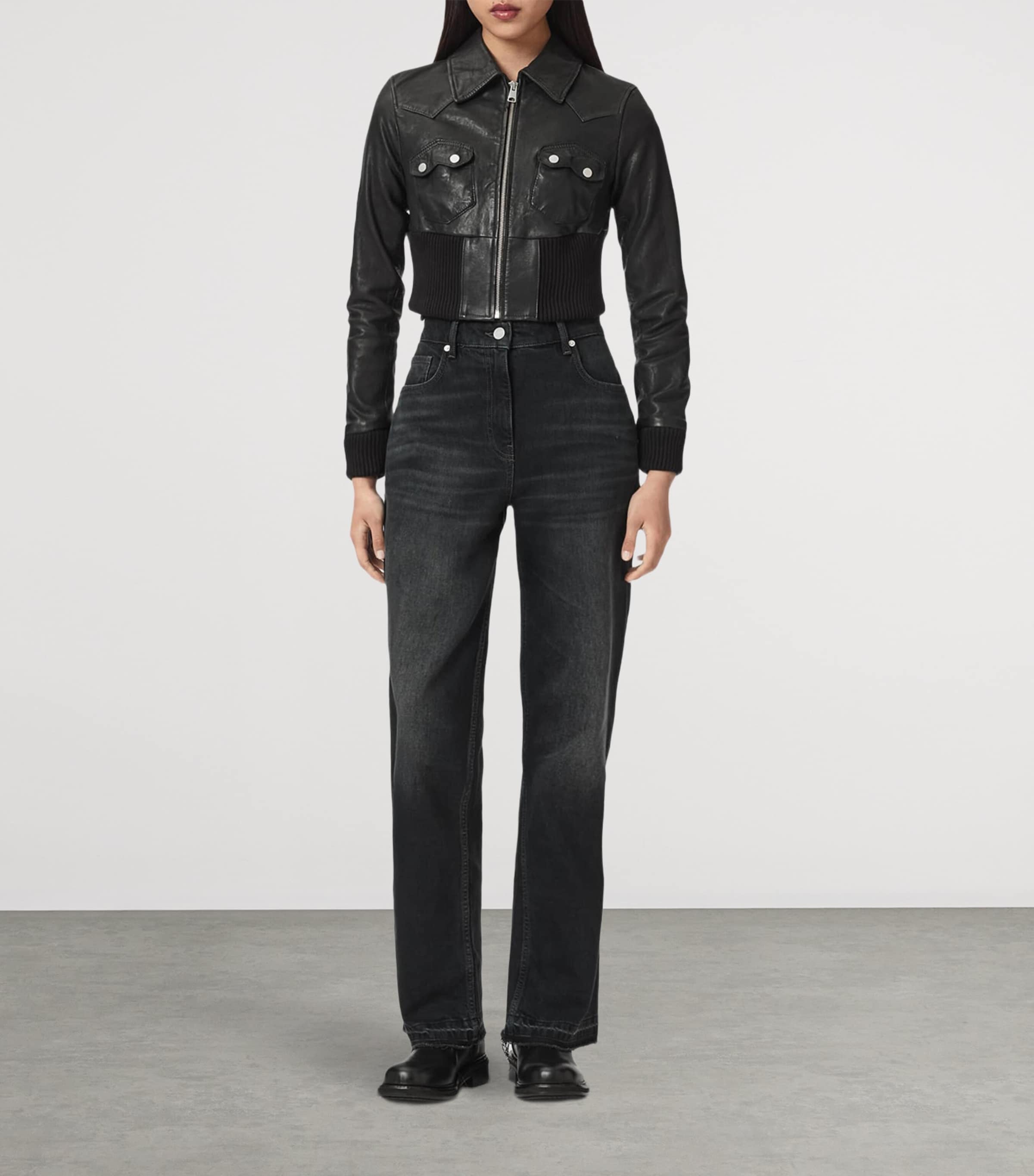 AllSaints Womens Leather Lena Jacket Black Image 2