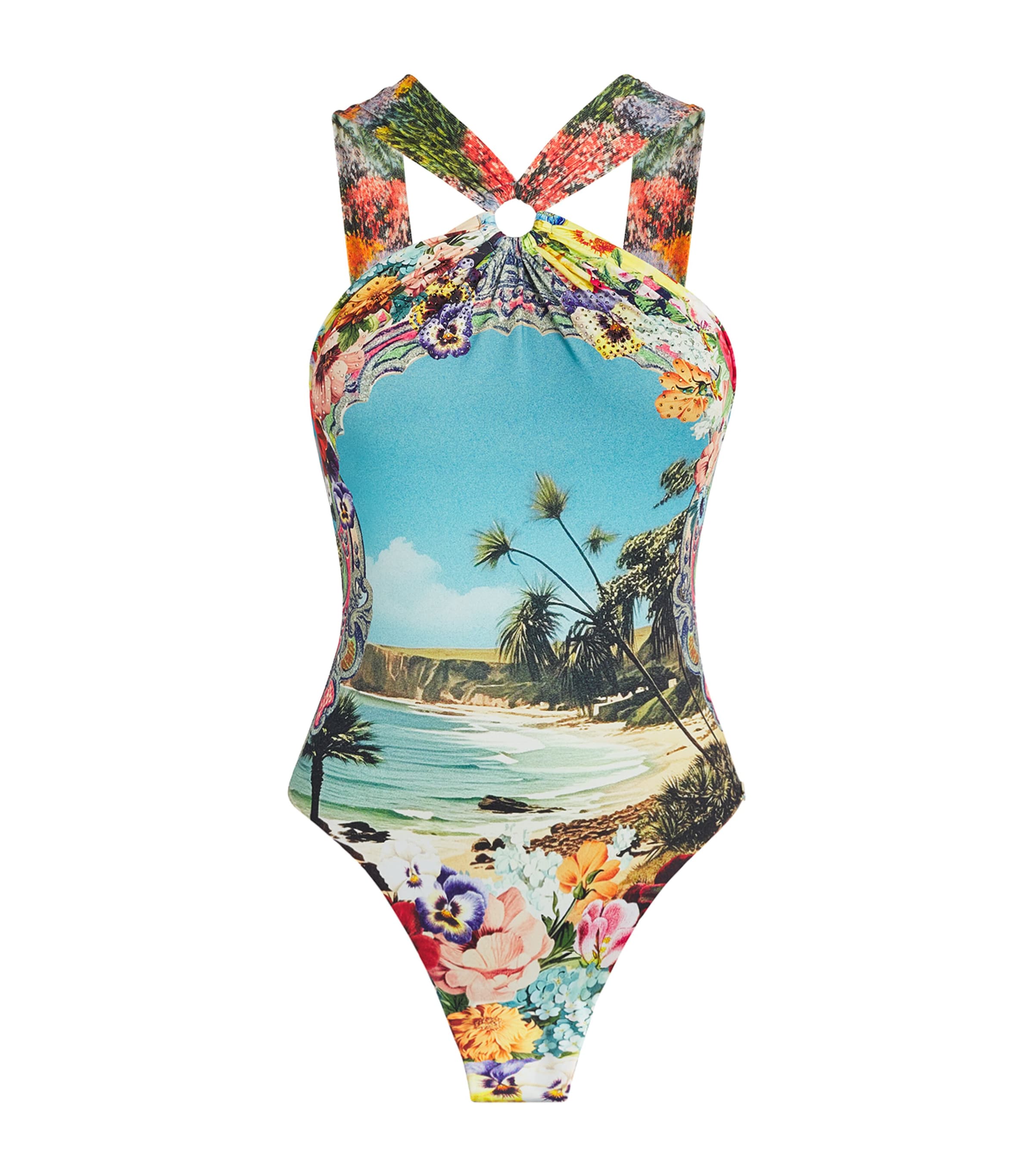 Camilla Bathing Bombshell High-neck One-piece Swimsuit In Multi