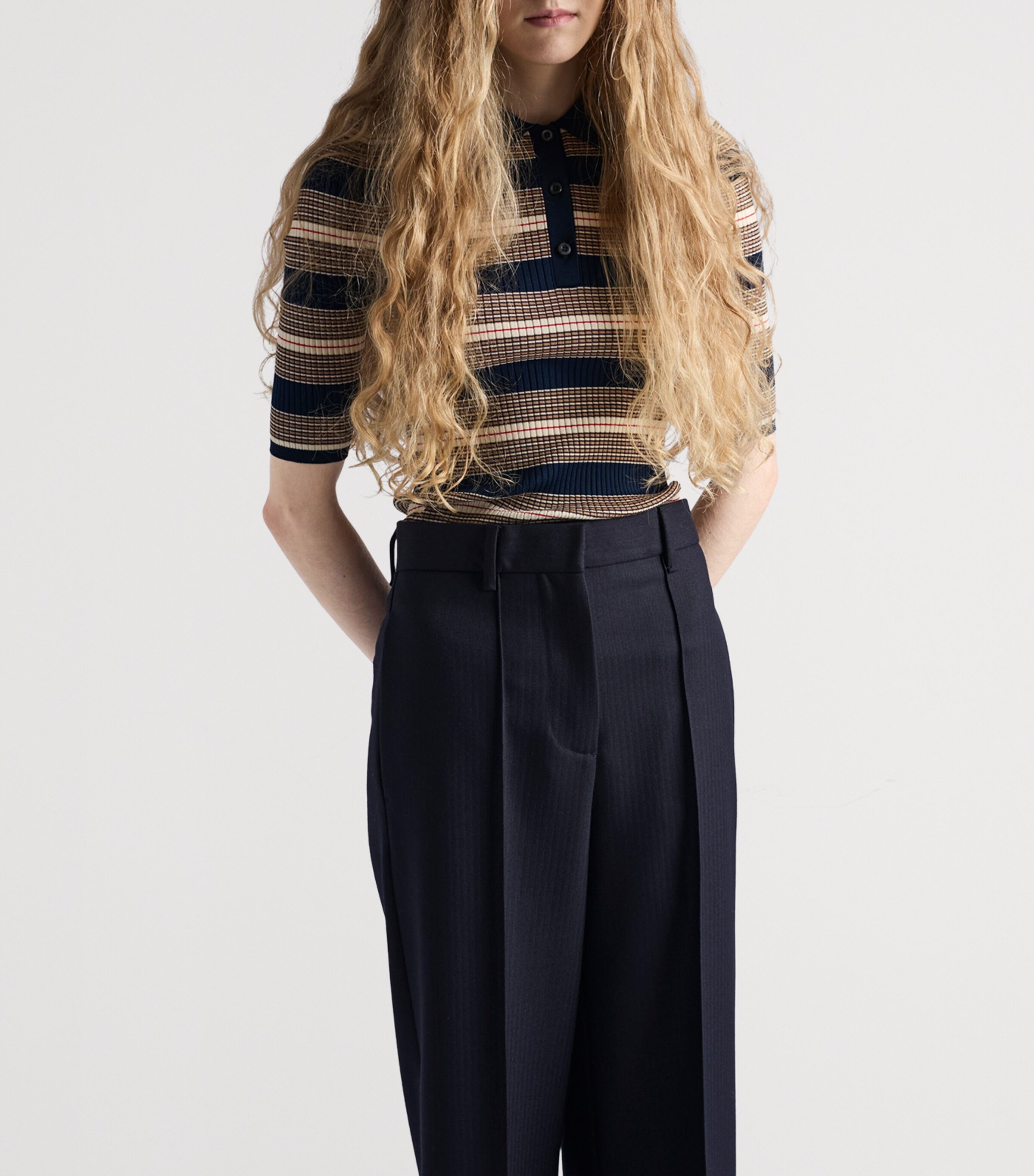 Prada Womens Cotton-Blend Knitted Polo Shirt Image 6