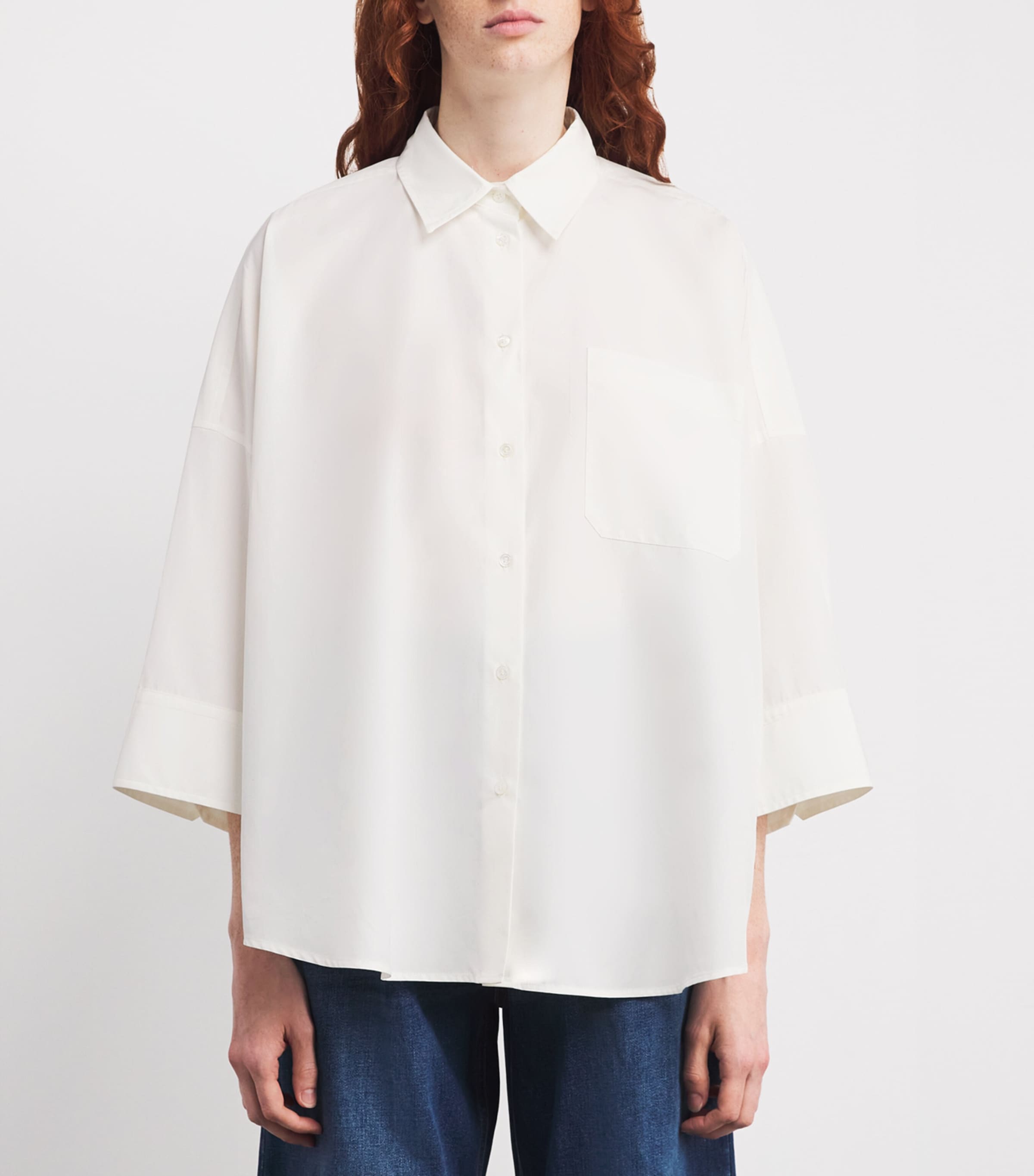 Cotton Cropped-Sleeve Shirt WHITE Image 3