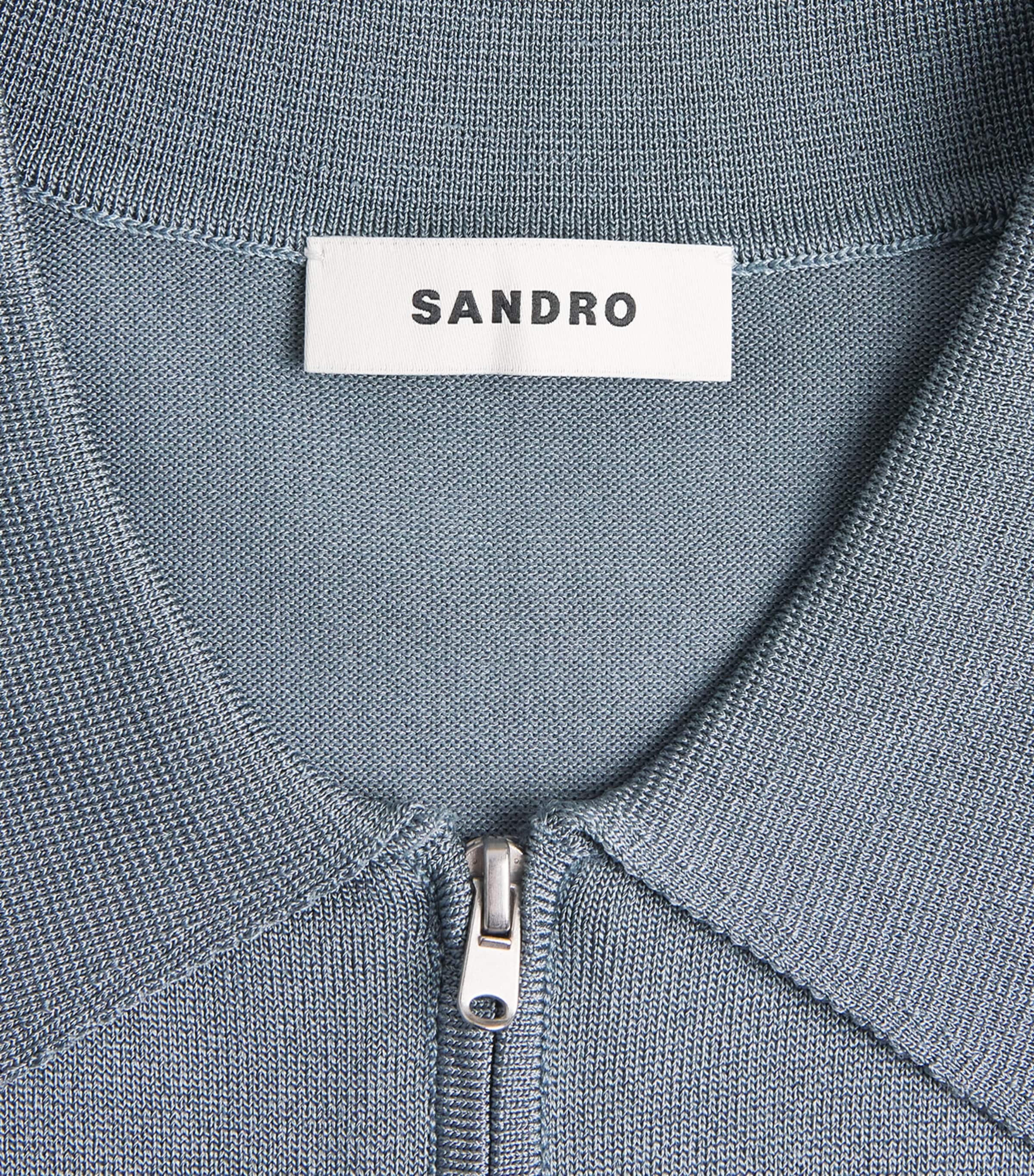 Sandro Paris Mens Zip-Up Polo Shirt Grey / Blu Image 6