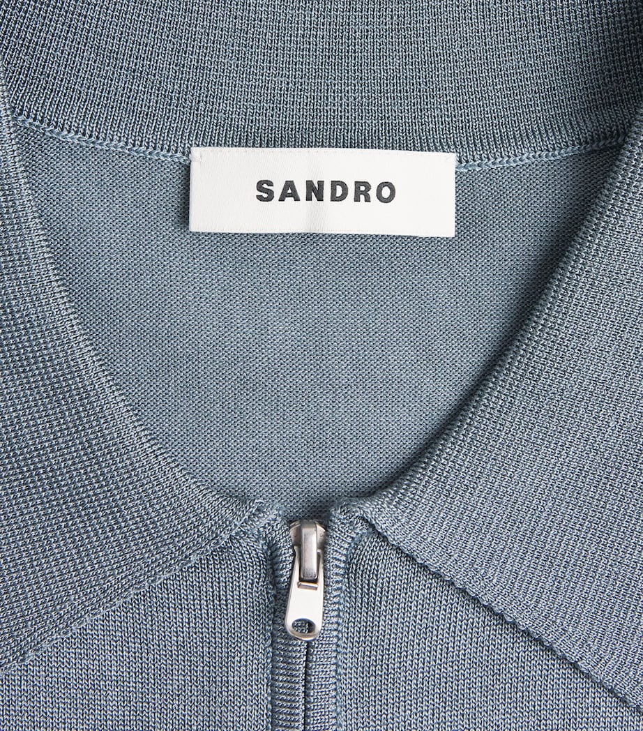 Sandro Paris Mens Zip-Up Polo Shirt Grey / Blu Image 6