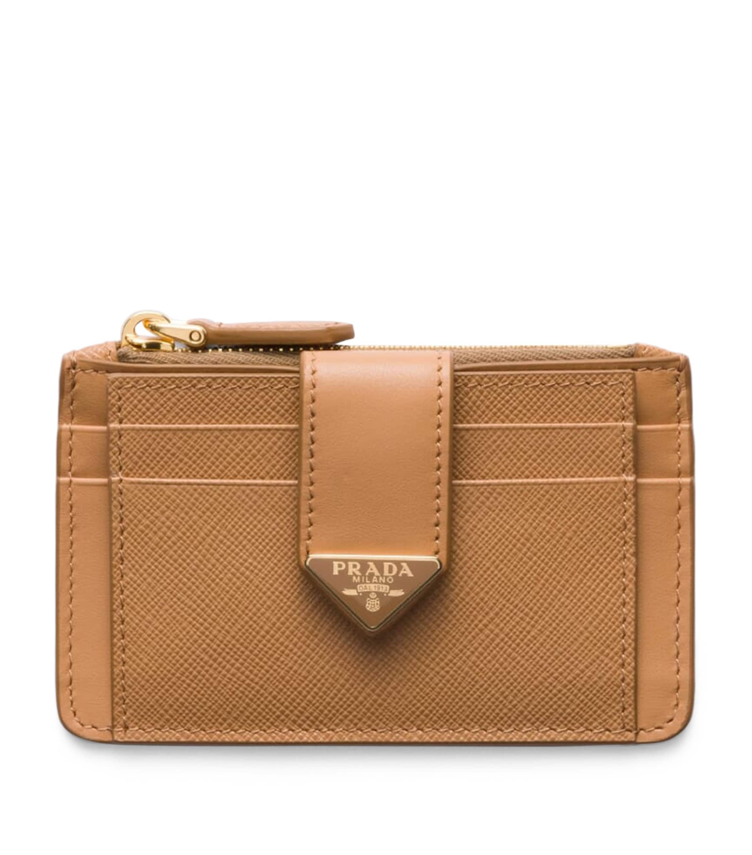 Prada Saffiano Leather Bifold Card Holder In Neutral