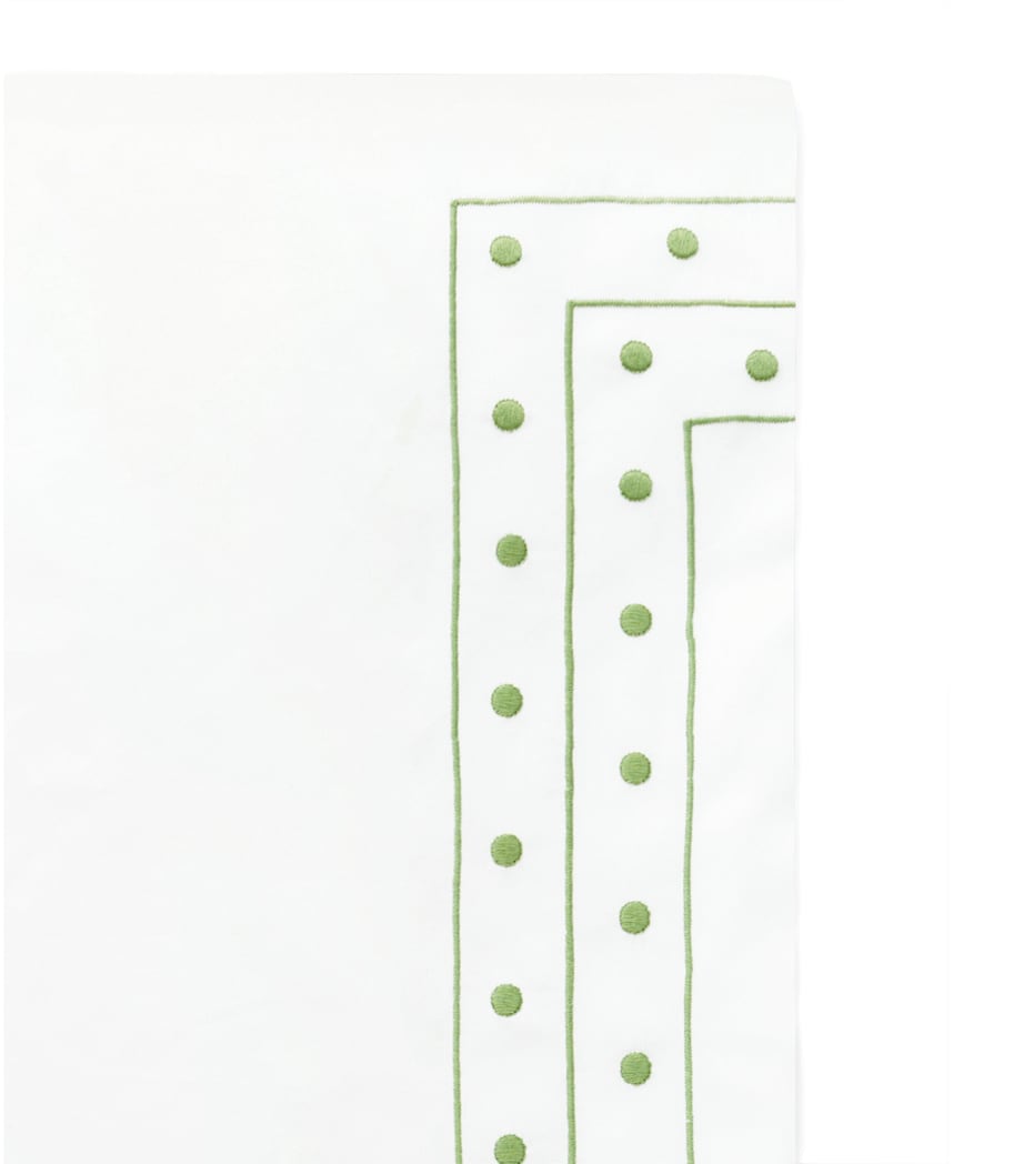 Loretta Caponi Cotton Stripes and Dots Super King Flat Sheet (270cm x 300cm) White With Sage Image 1