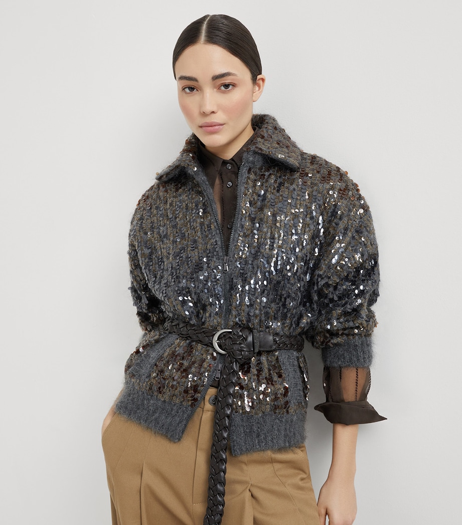 Mohair-Blend Sequin-Embellished Cardigan C9144 Image 5