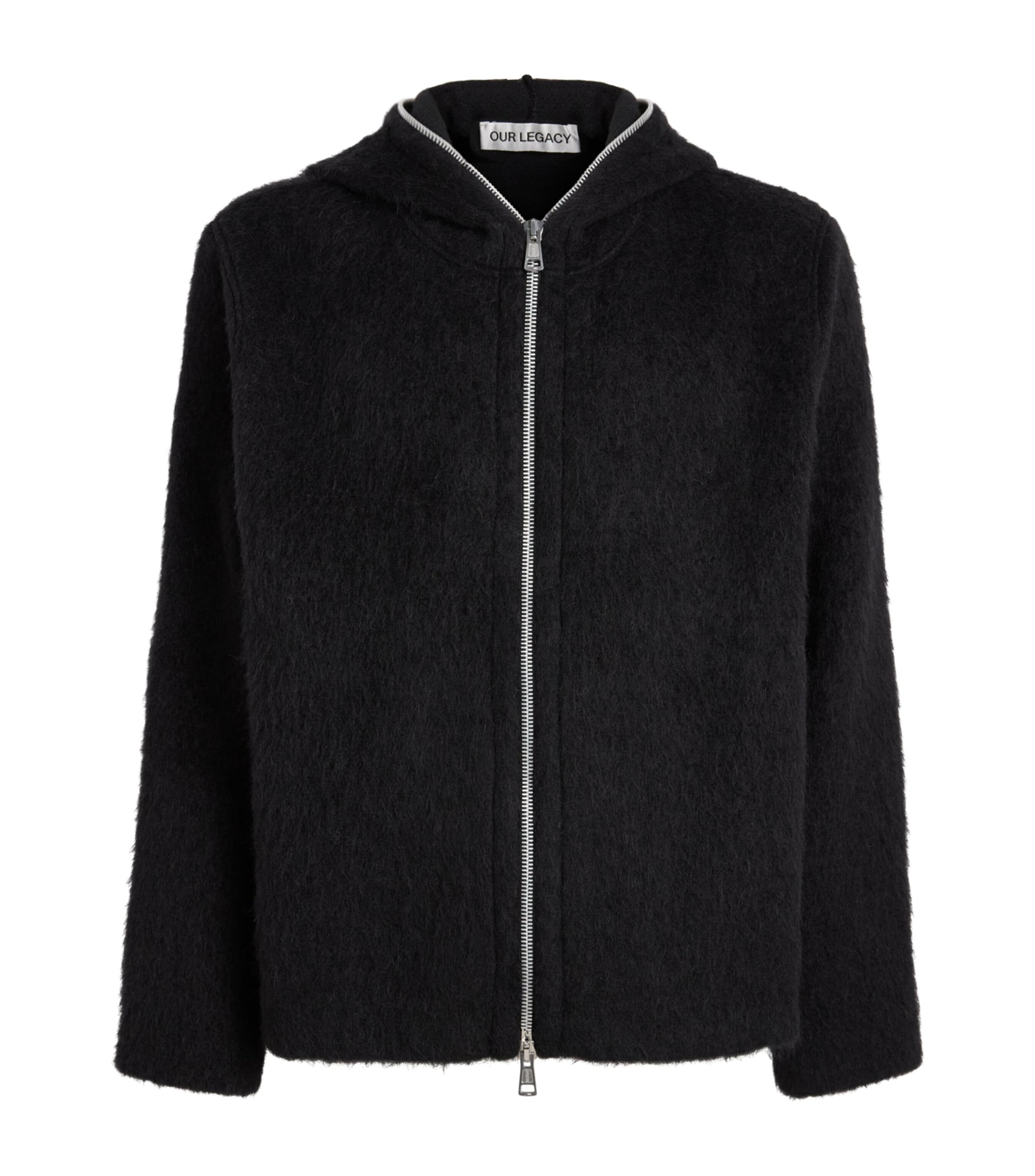 Our Legacy Mens Full-Zip Hoodie Black Hairy Wool Image 1