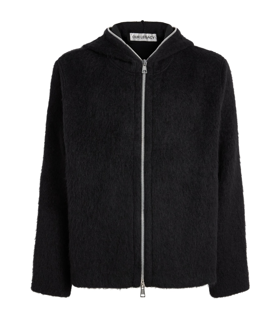 Our Legacy Mens Full-Zip Hoodie Black Hairy Wool Image 1