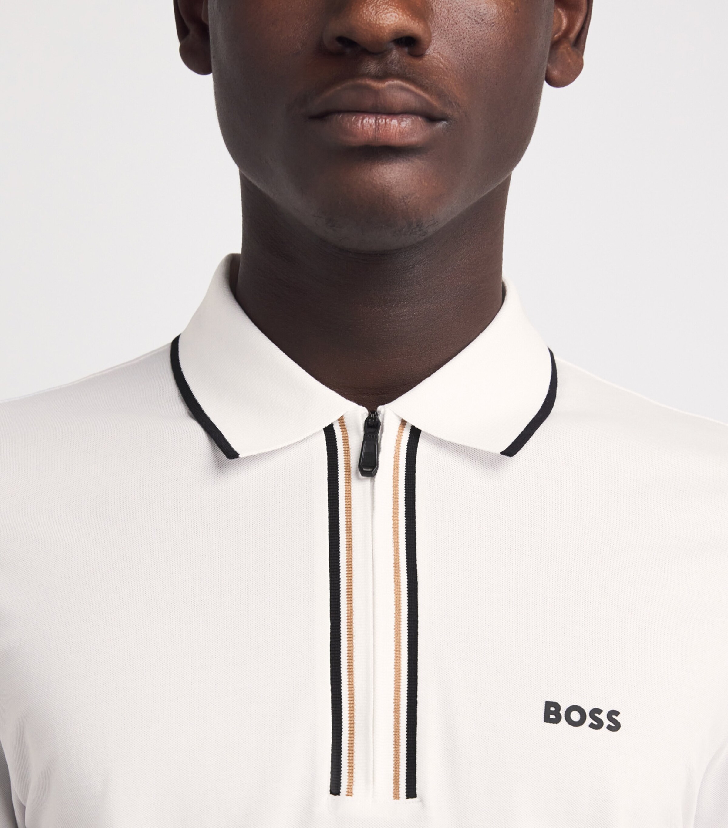 BOSS Mens Stretch-Cotton Philix Polo Shirt White Image 3
