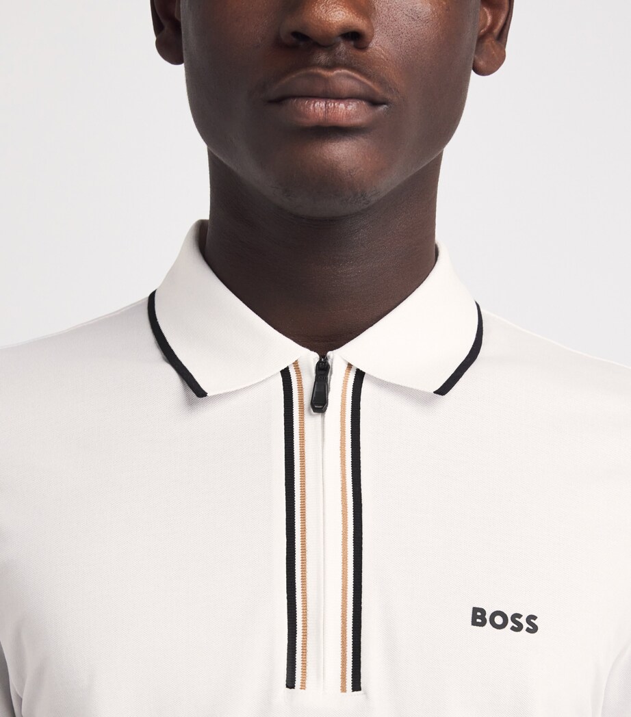 BOSS Mens Stretch-Cotton Philix Polo Shirt White Image 3