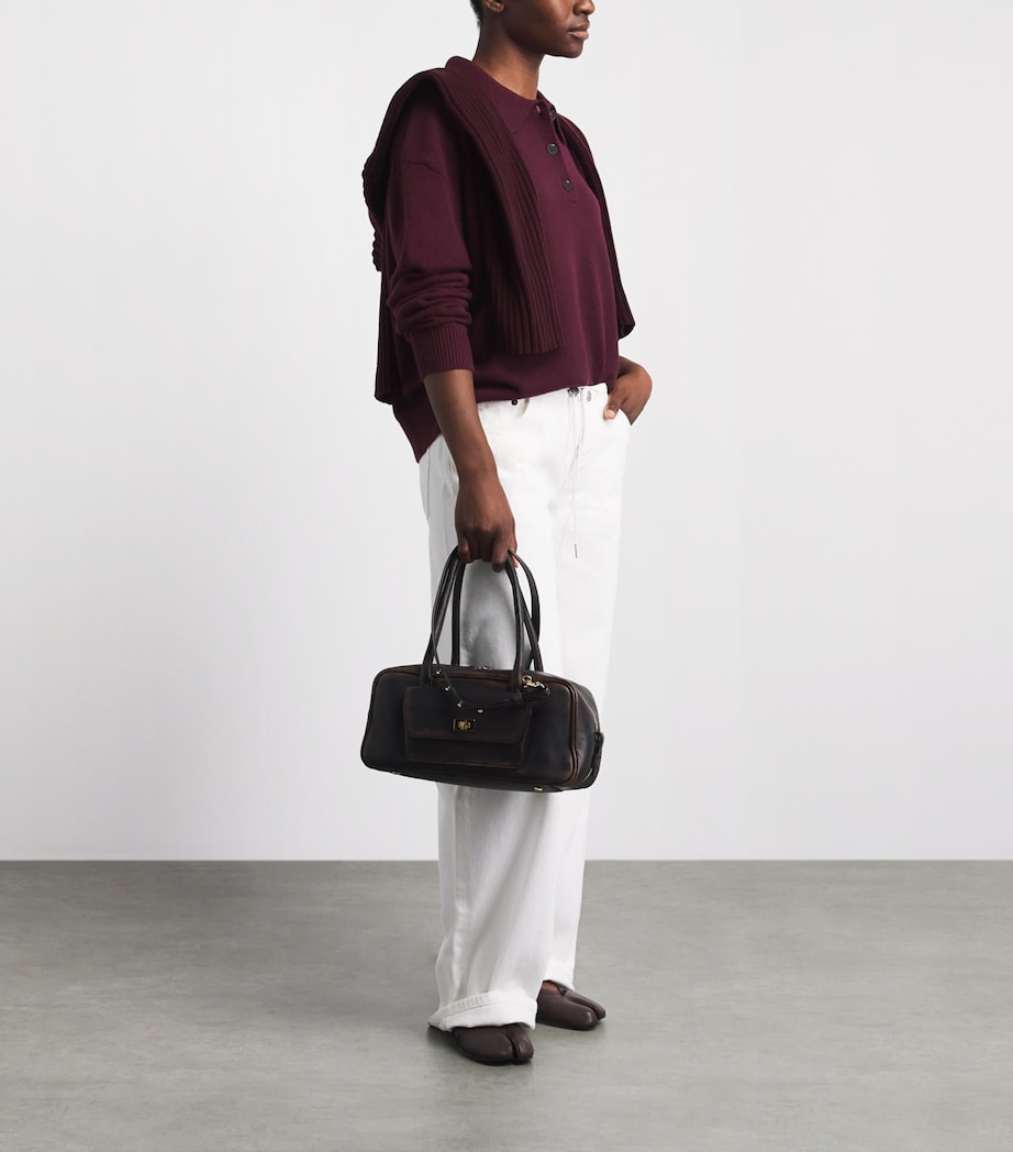 ANINE BING Womens Cashmere Lee Polo Sweater Burgundy Image 2
