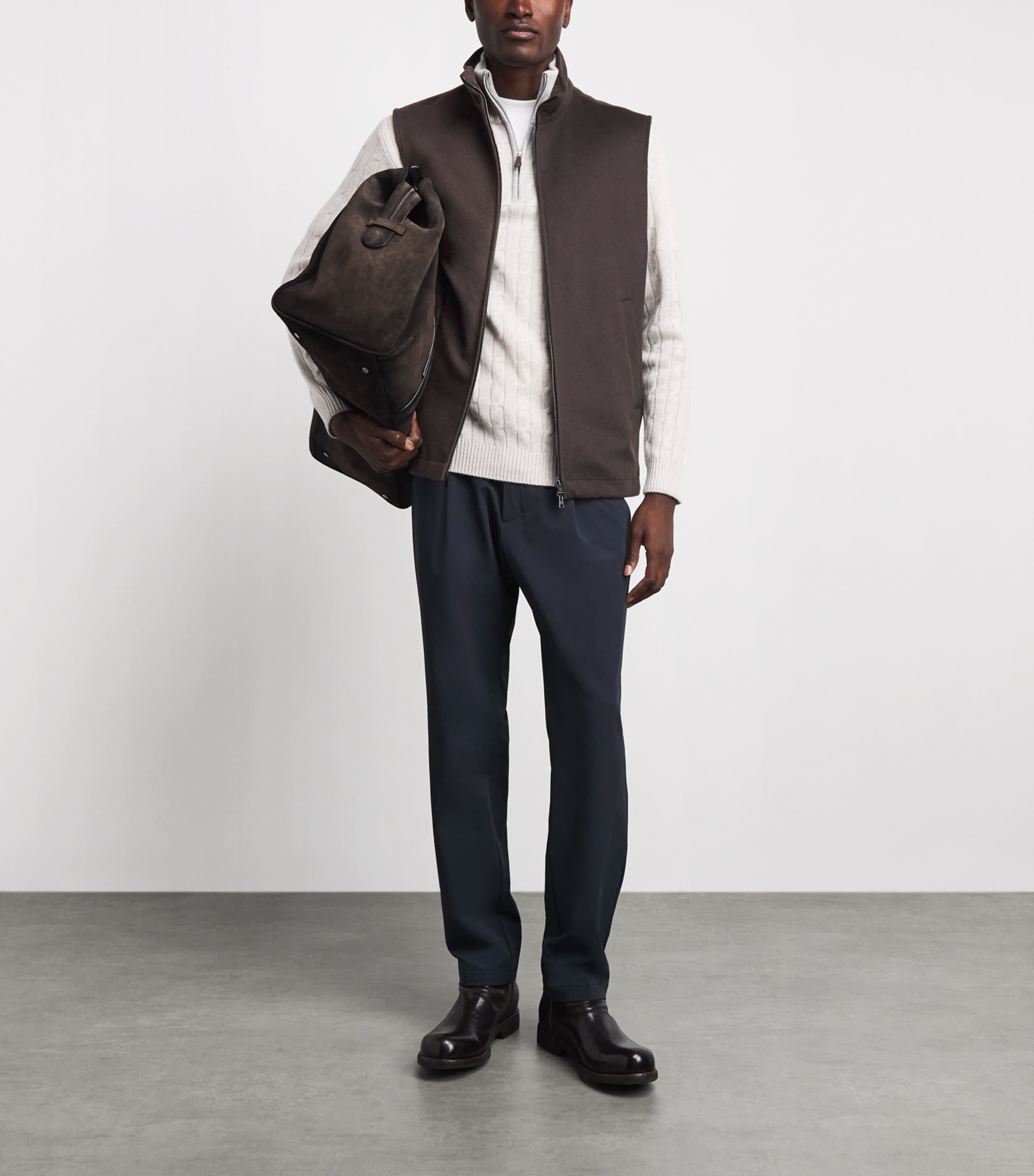 Herno Mens Wool-Cashmere Gilet Marrone Scuro Image 2