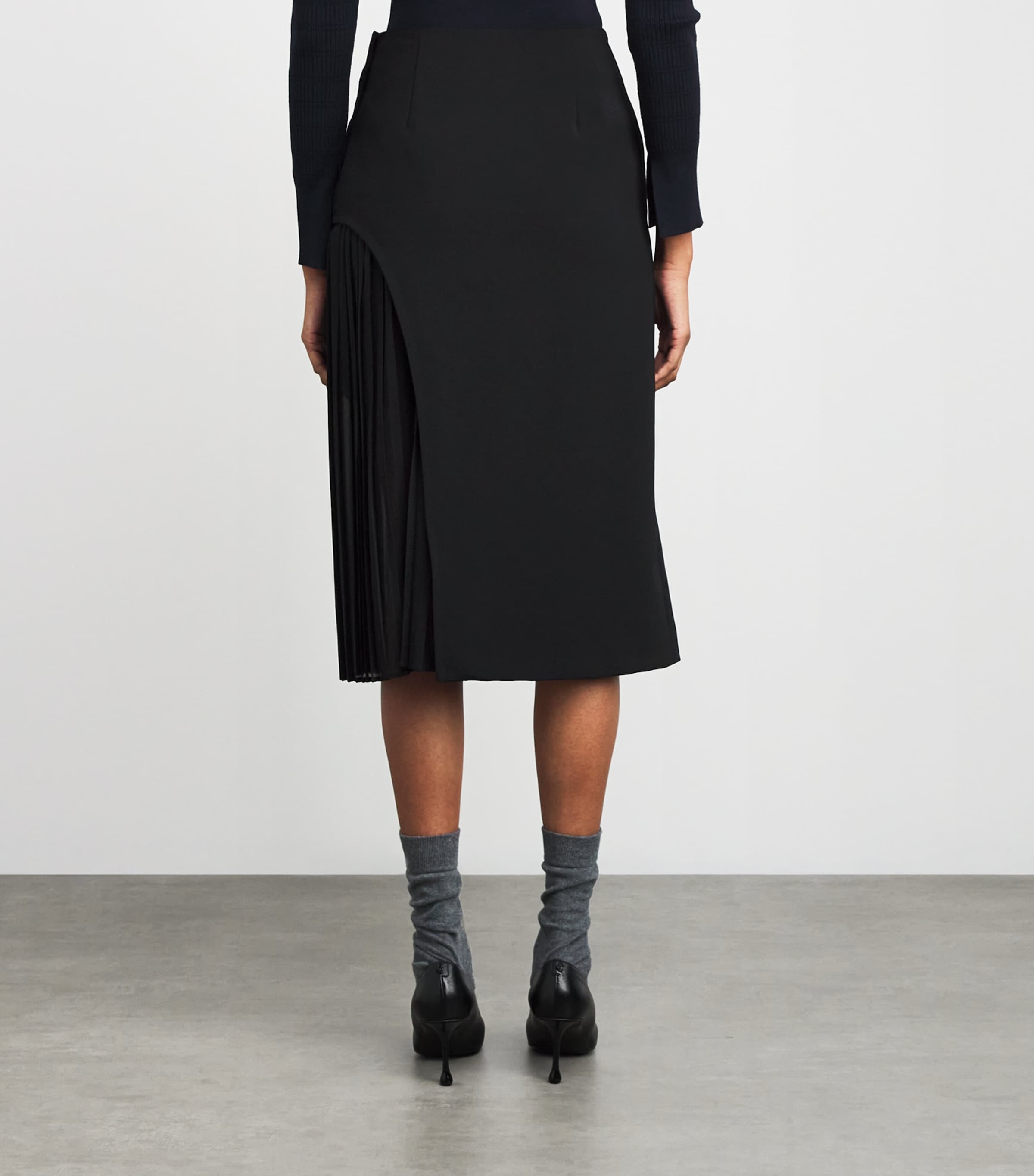 Pleated Panel Midi Skirt BLACK Image 4
