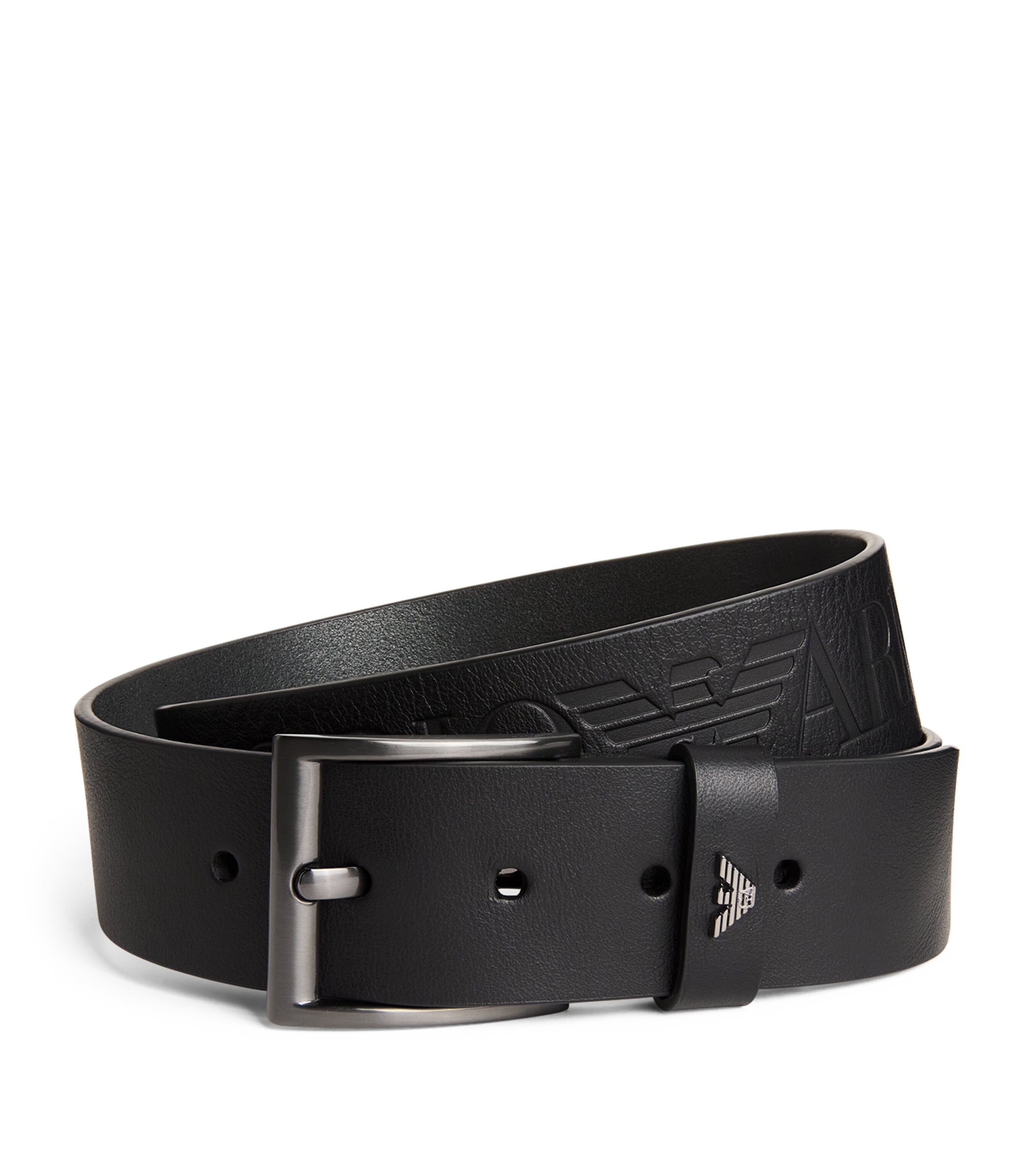 Emporio Armani Leather Debossed-logo Belt In Black