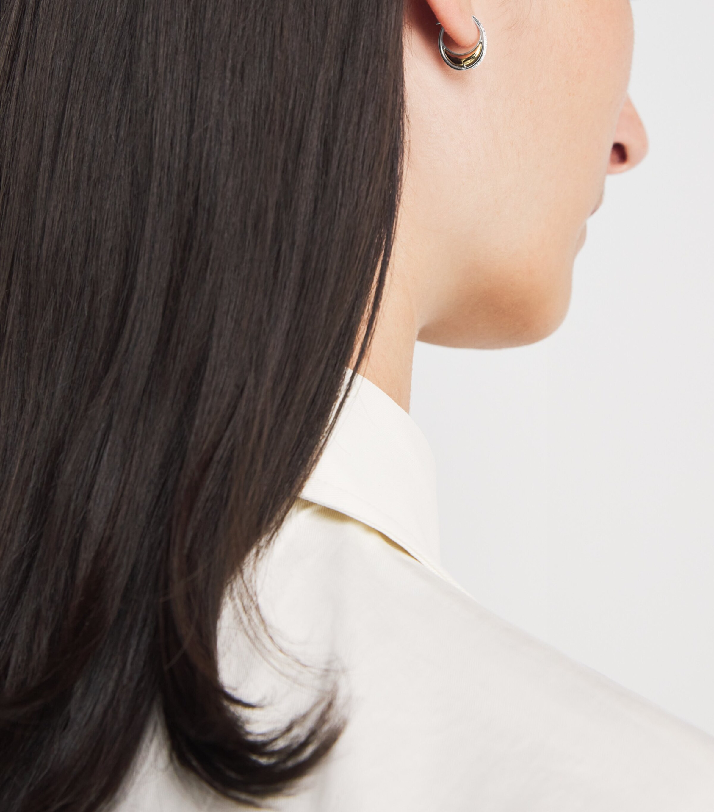 Mixed Gold and Diamond Bloop Moon N*93 Hoop Earrings MIXED GOLD Image 5