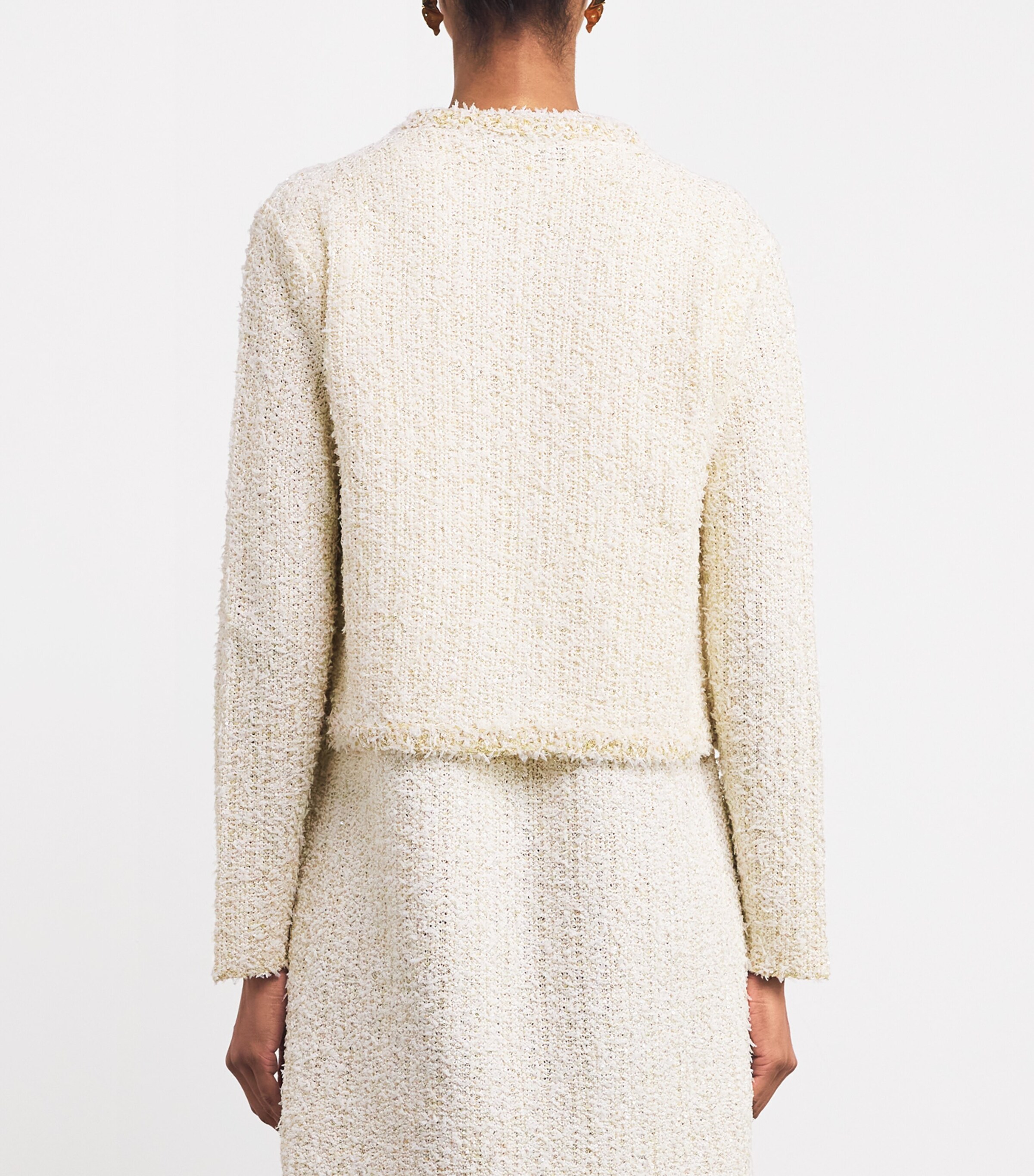 Fabiana Filippi Womens Textured Sequinned Collarless Jacket Bianco/citrino Image 4
