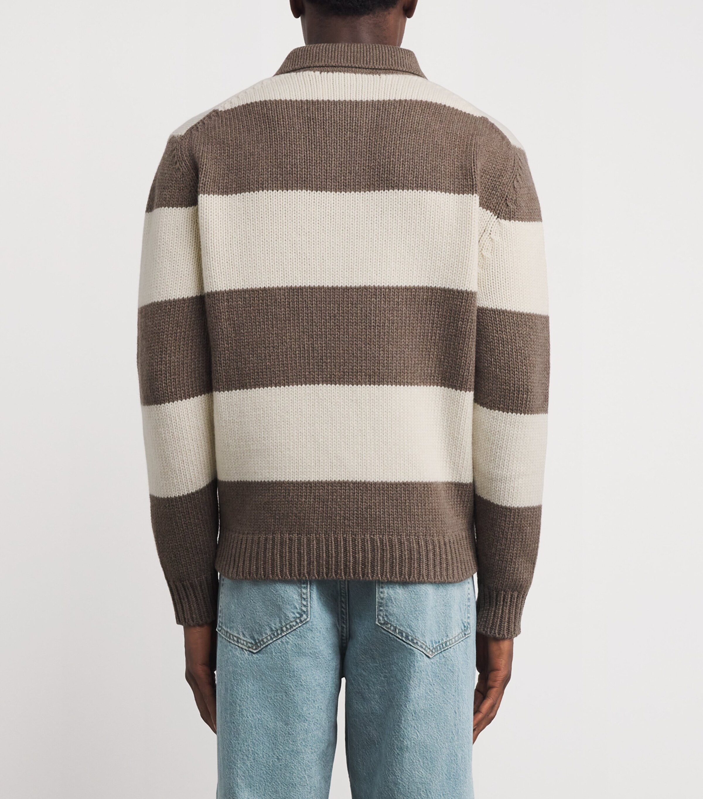 Wool-Blend Stripe Polo Shirt 299BROWN-WHITE Image 4