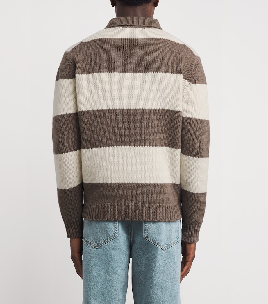 Wool-Blend Stripe Polo Shirt 299BROWN-WHITE Image 4