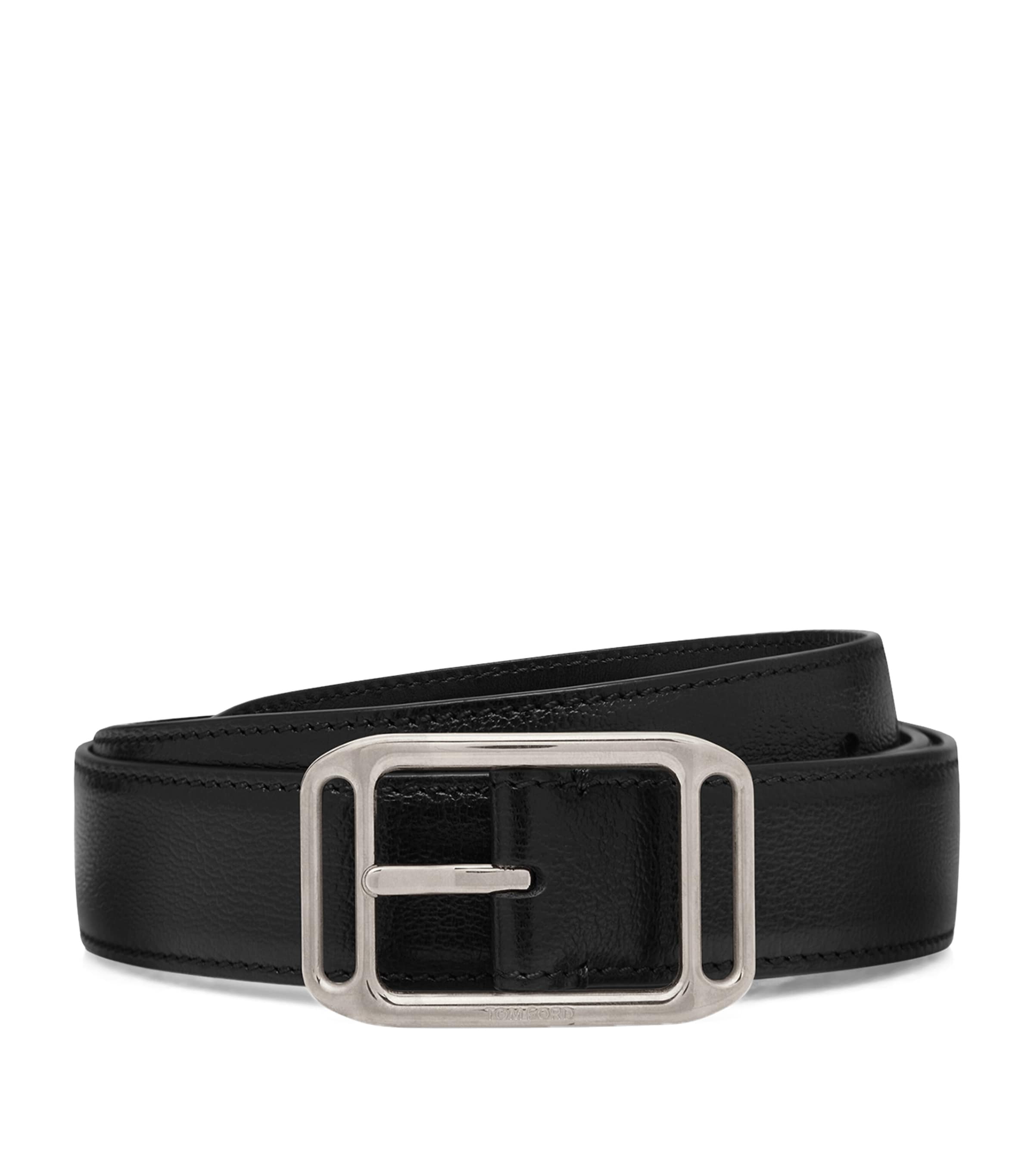 Tom Ford Leather Logo Buckle Belt In Black