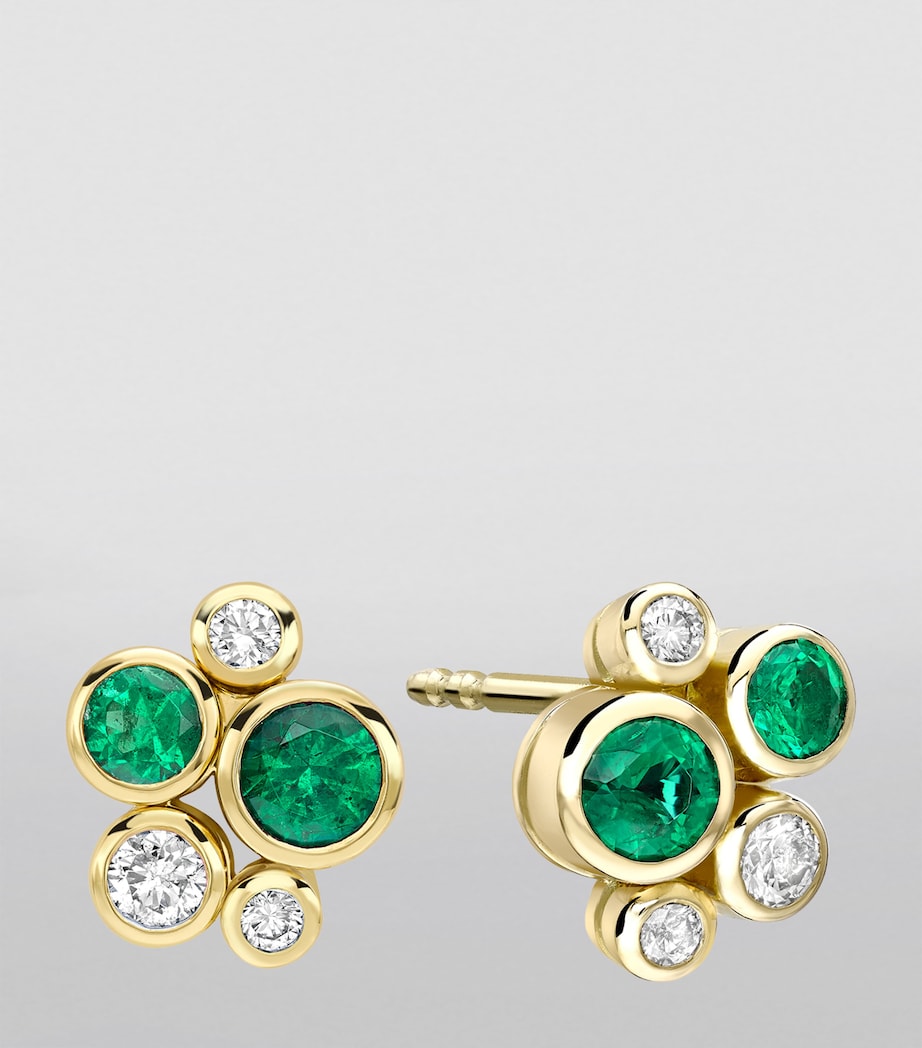 Yellow Gold, Diamond and Emerald Raindance Stud Earrings 18 CARAT YELLOW GOLD Image 4