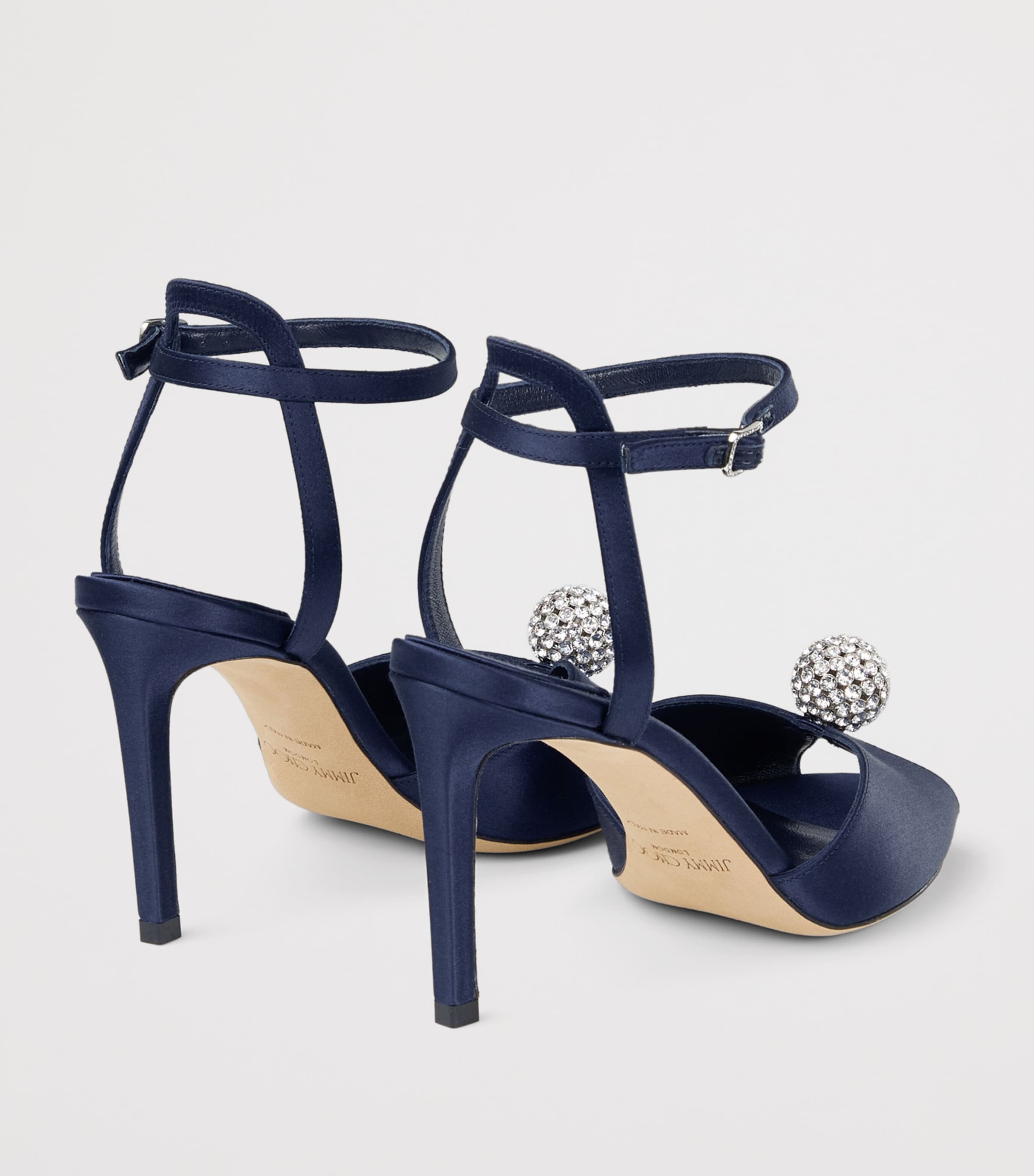 Jimmy Choo Sacora 85 Satin Heeled Sandals Marine/crystal Image 3