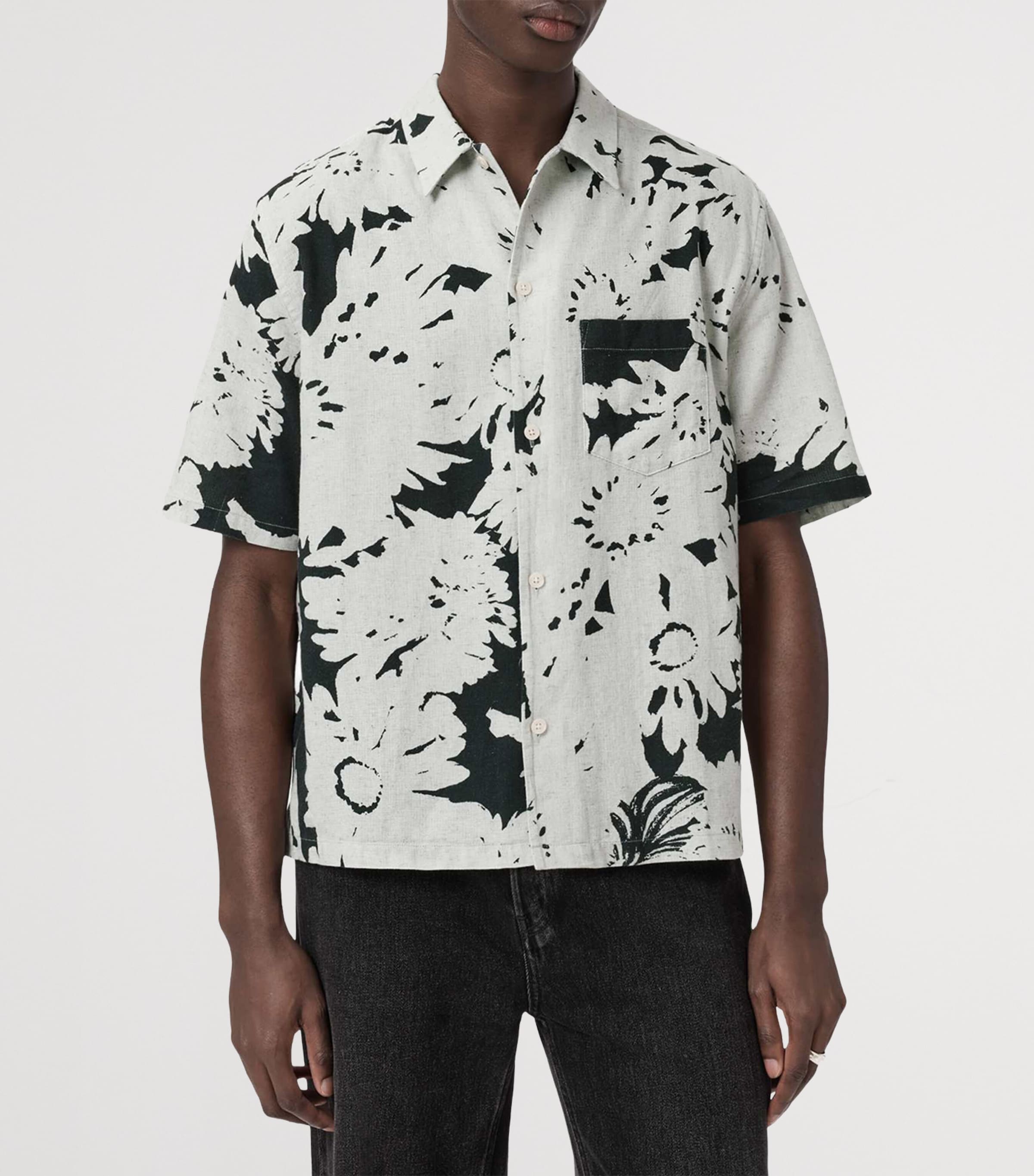 AllSaints Mens Organic Cotton-Linen Girona Shirt Sharp White Image 3