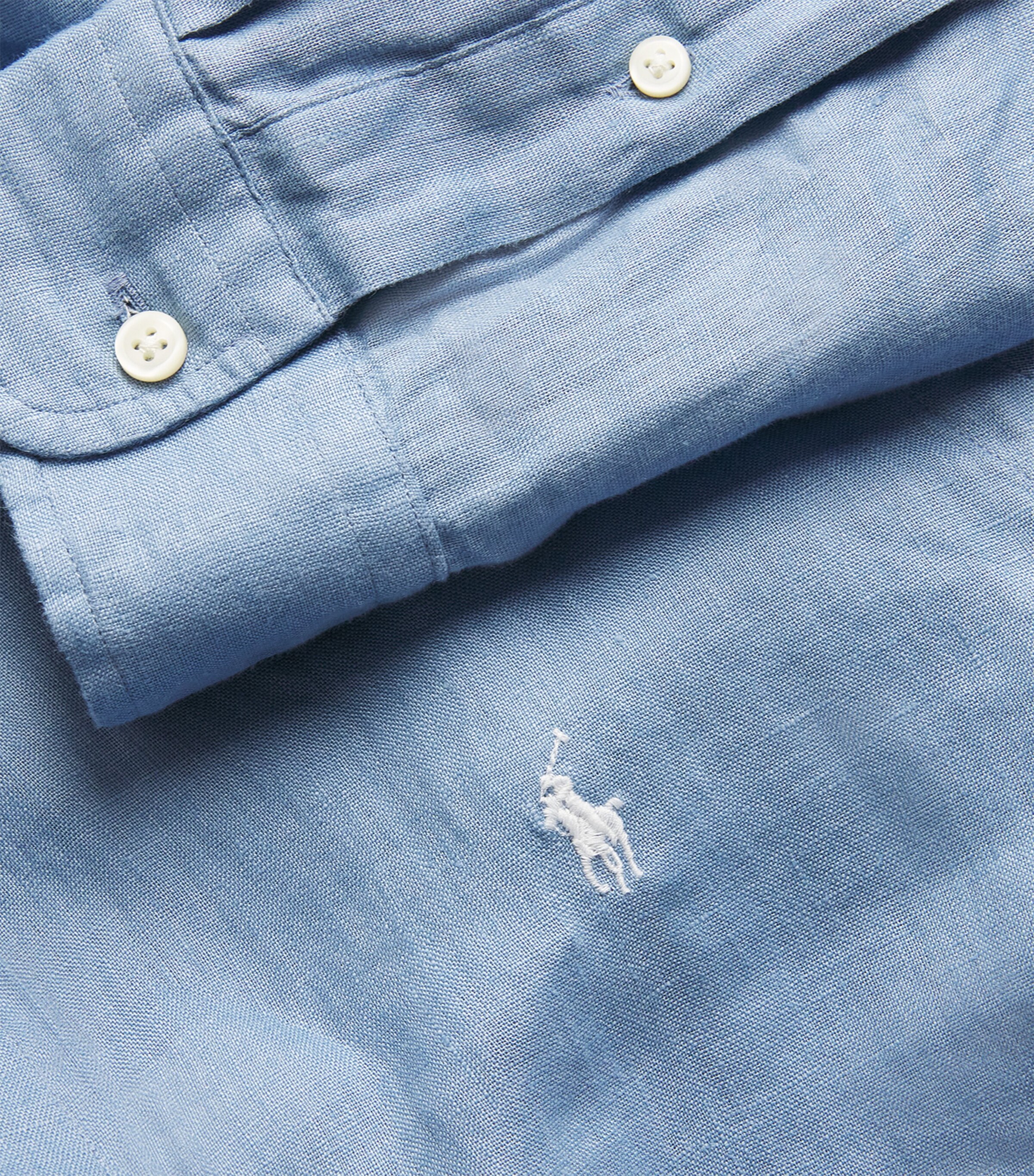 Polo Ralph Lauren Mens Linen Polo Pony Shirt Blue Image 5