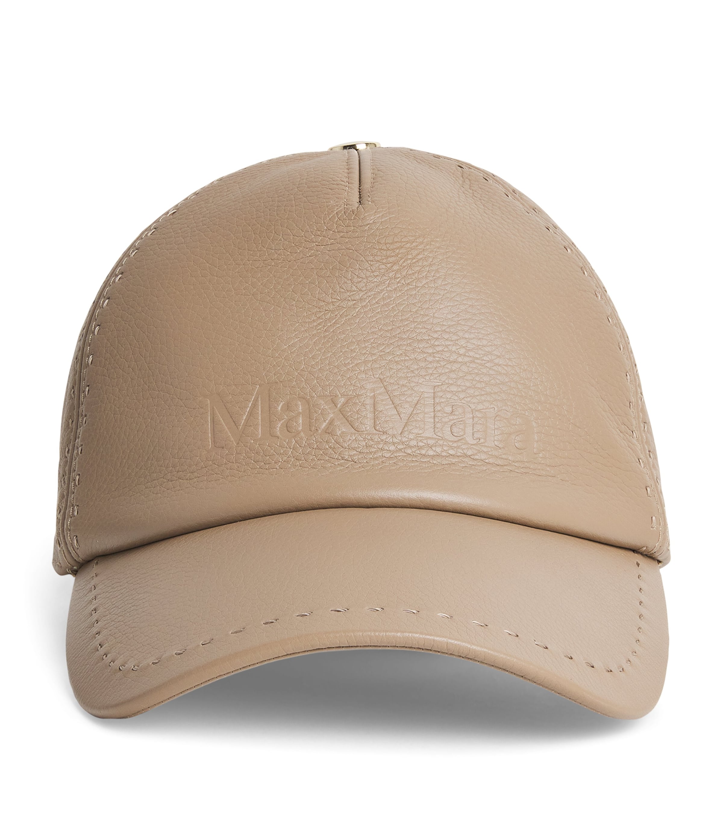 Max Mara Leather Logo Cap In Neutral