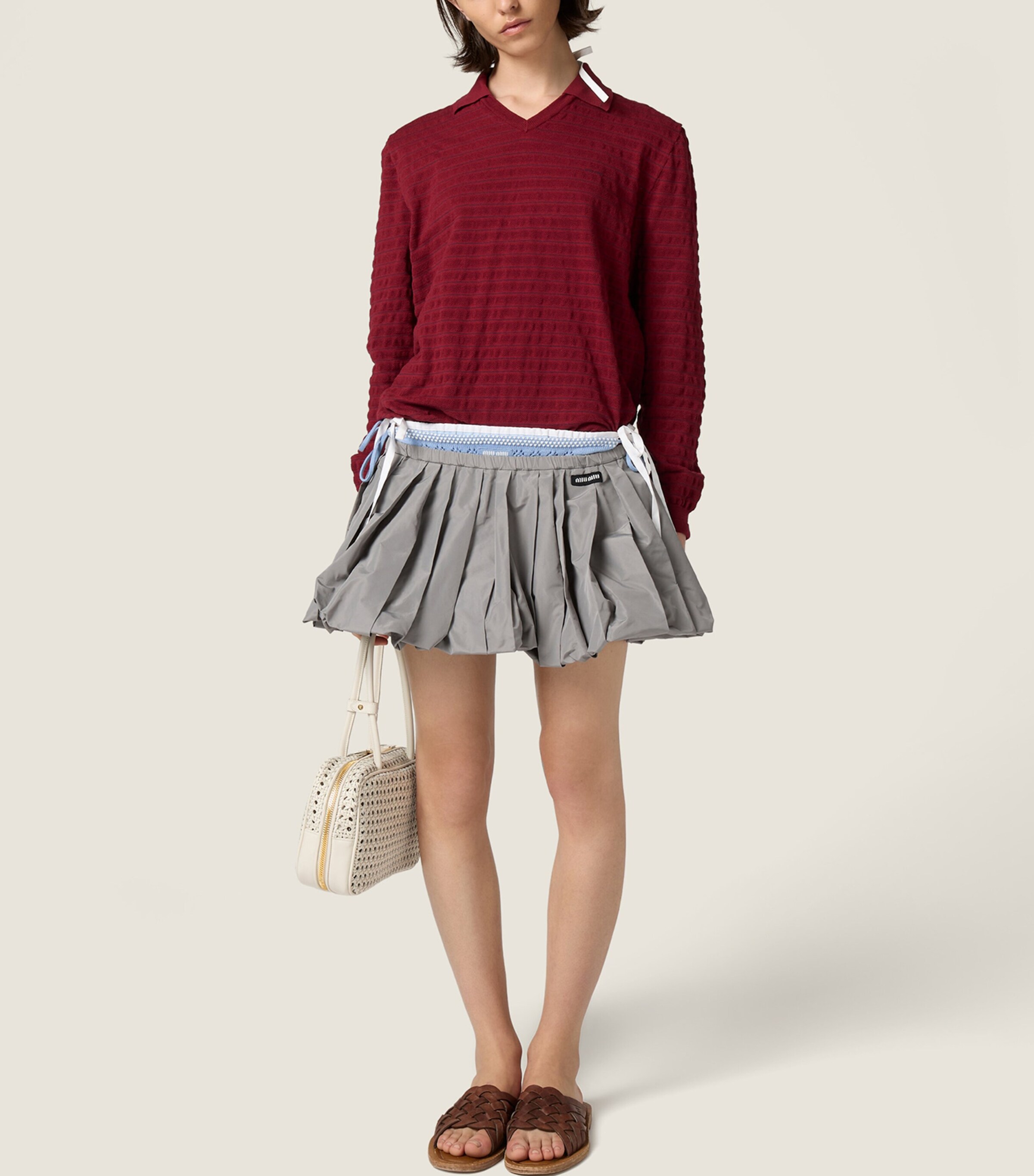 Miu Miu Womens Cotton Piqué Polo Sweater Burgundy Image 6