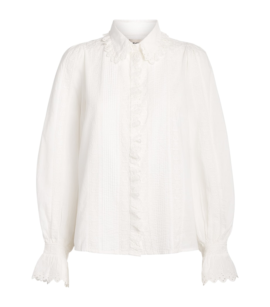 ME+EM Womens Cotton Voile Embroidered Blouse Soft White Image 1