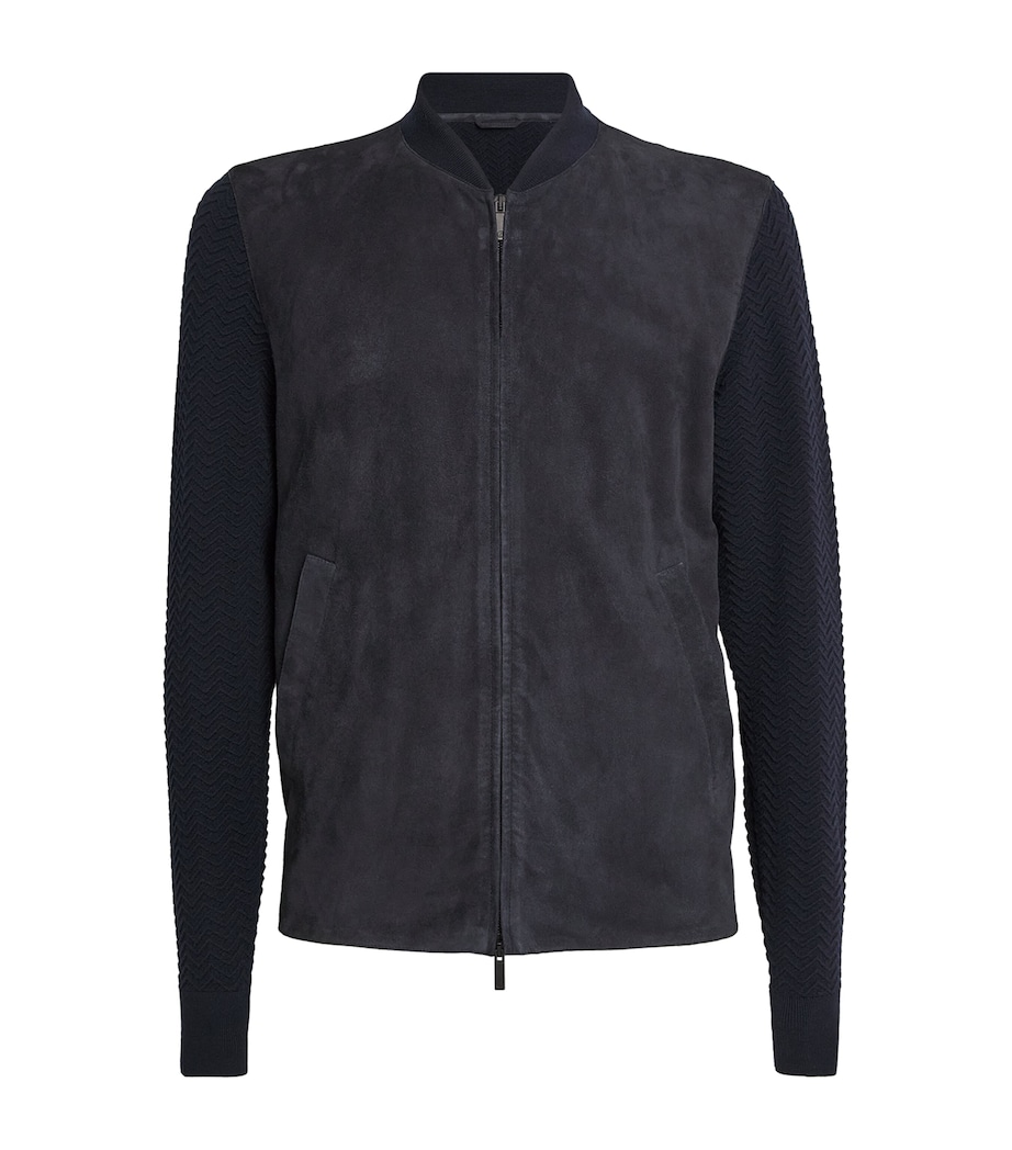 Suede Virgin Wool-Sleeve Bomber Jacket UB109 Image 1