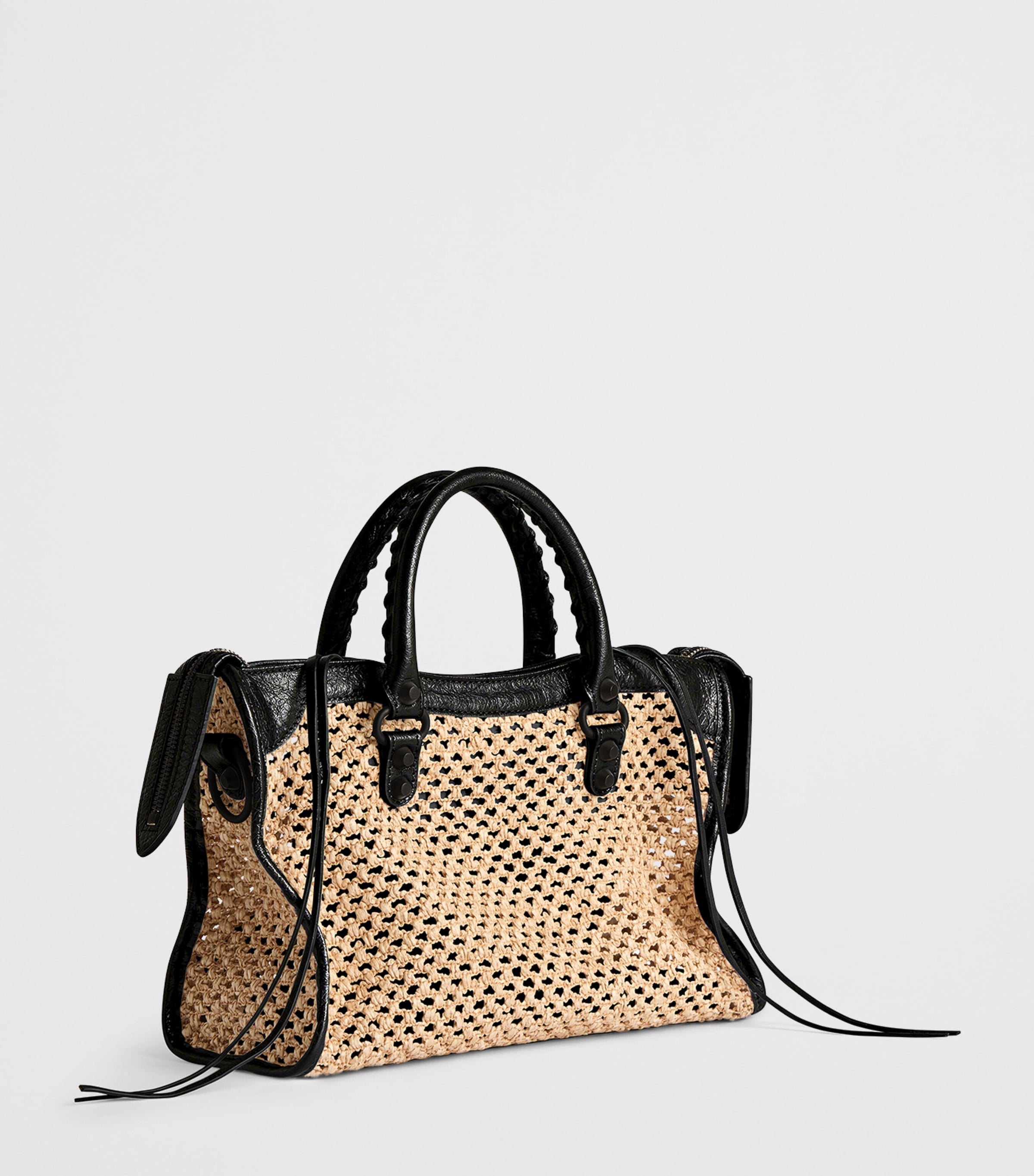 Balenciaga Small Raffia-Lambskin Le City Top-Handle Bag Image 6