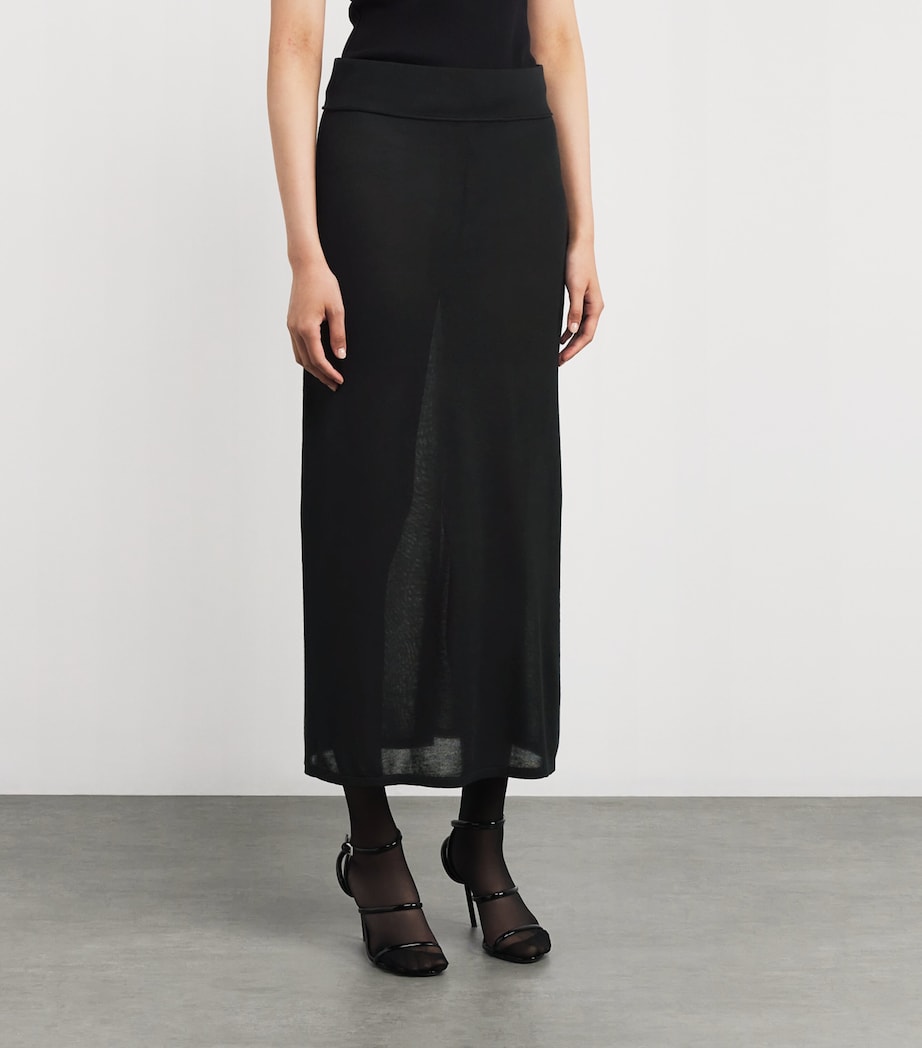Semi-Sheer Midi Skirt 001 BLACK Image 3
