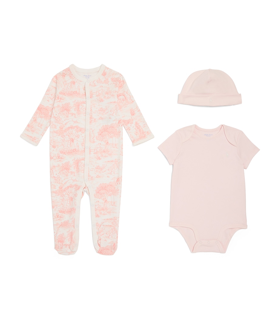 Toile Polo Bear All-In-One, Bodysuit and Hat Set (3-9 Months) PINK MU Image 1