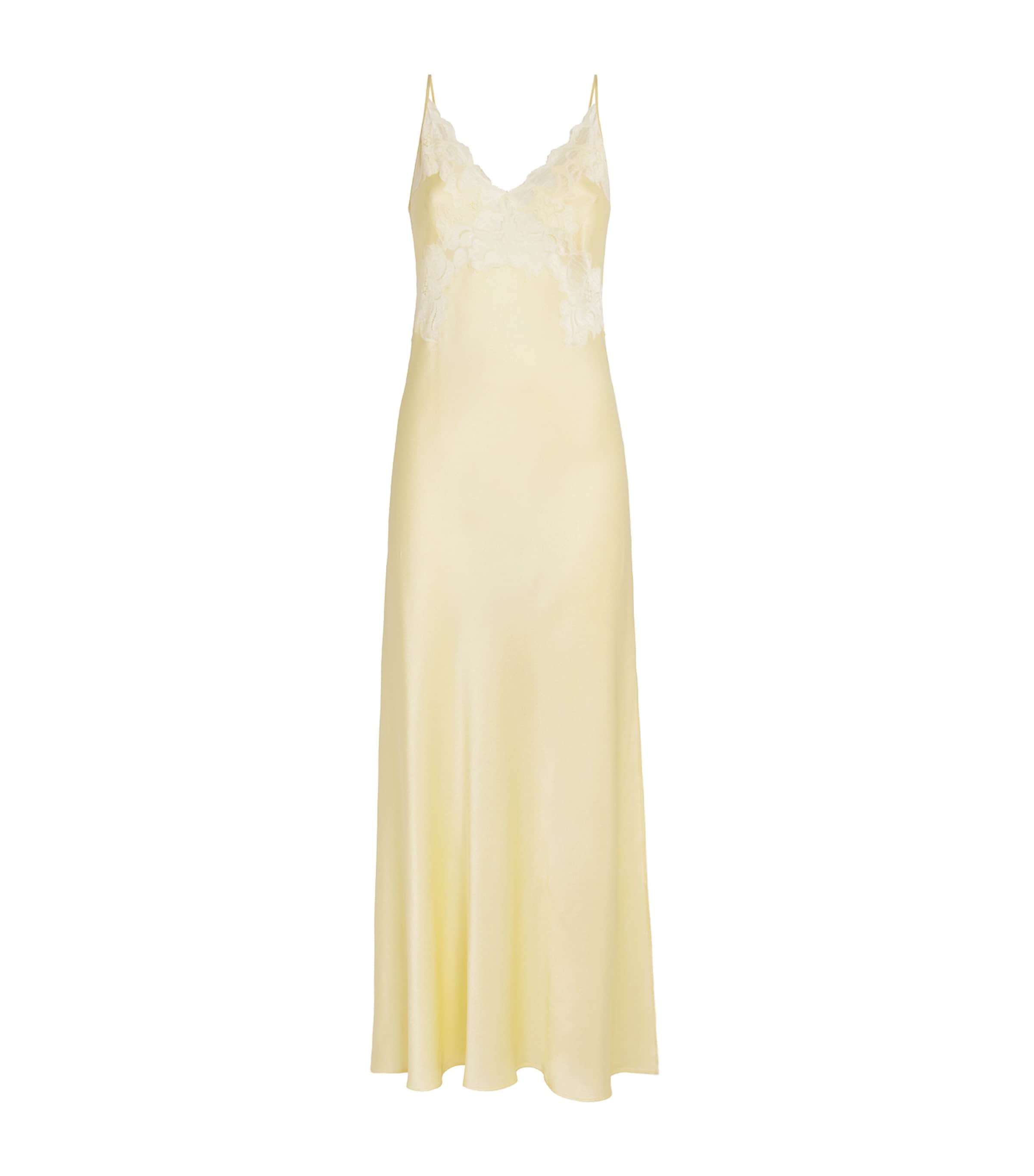 Bocan Satin Lace-trim Caroline Nightdress In Yellow