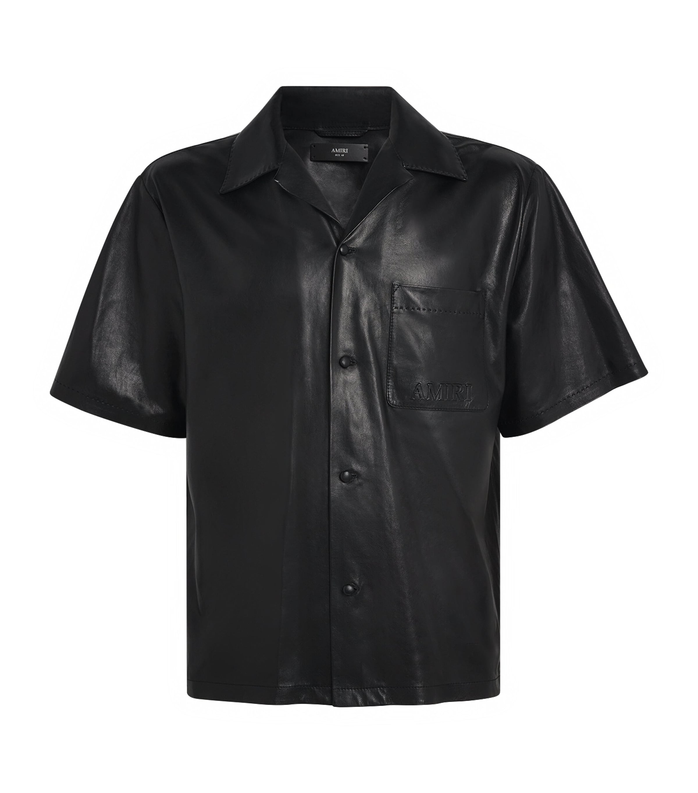Amiri Short Sleeve Leather Jacket With Chest Pocket In Black
