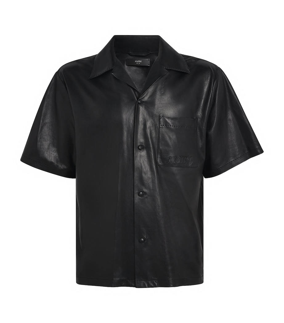 Short-Sleeve Logo Leather Shirt BLACK Image 1