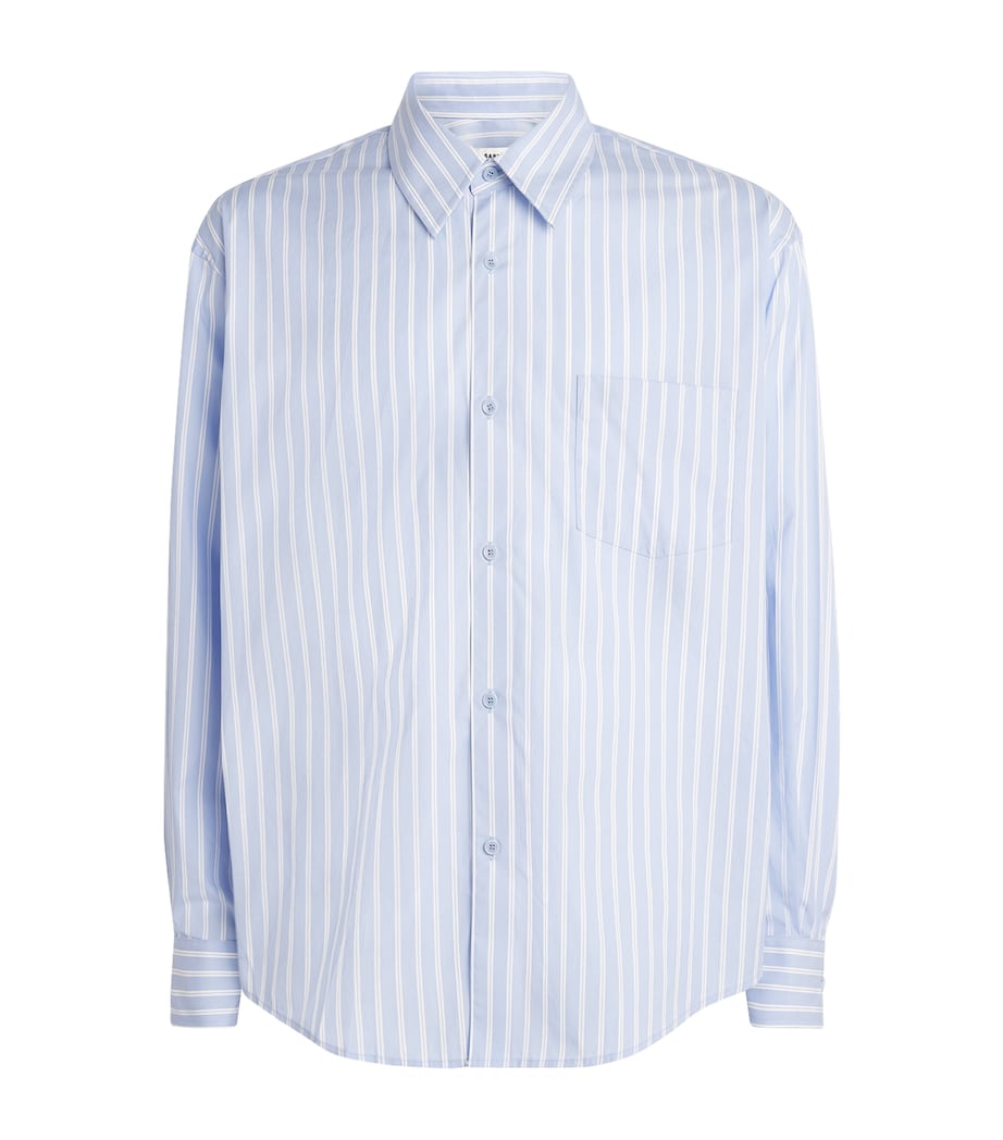Sandro Paris Mens Cotton Stripe Shirt Sky Blue / White Image 1